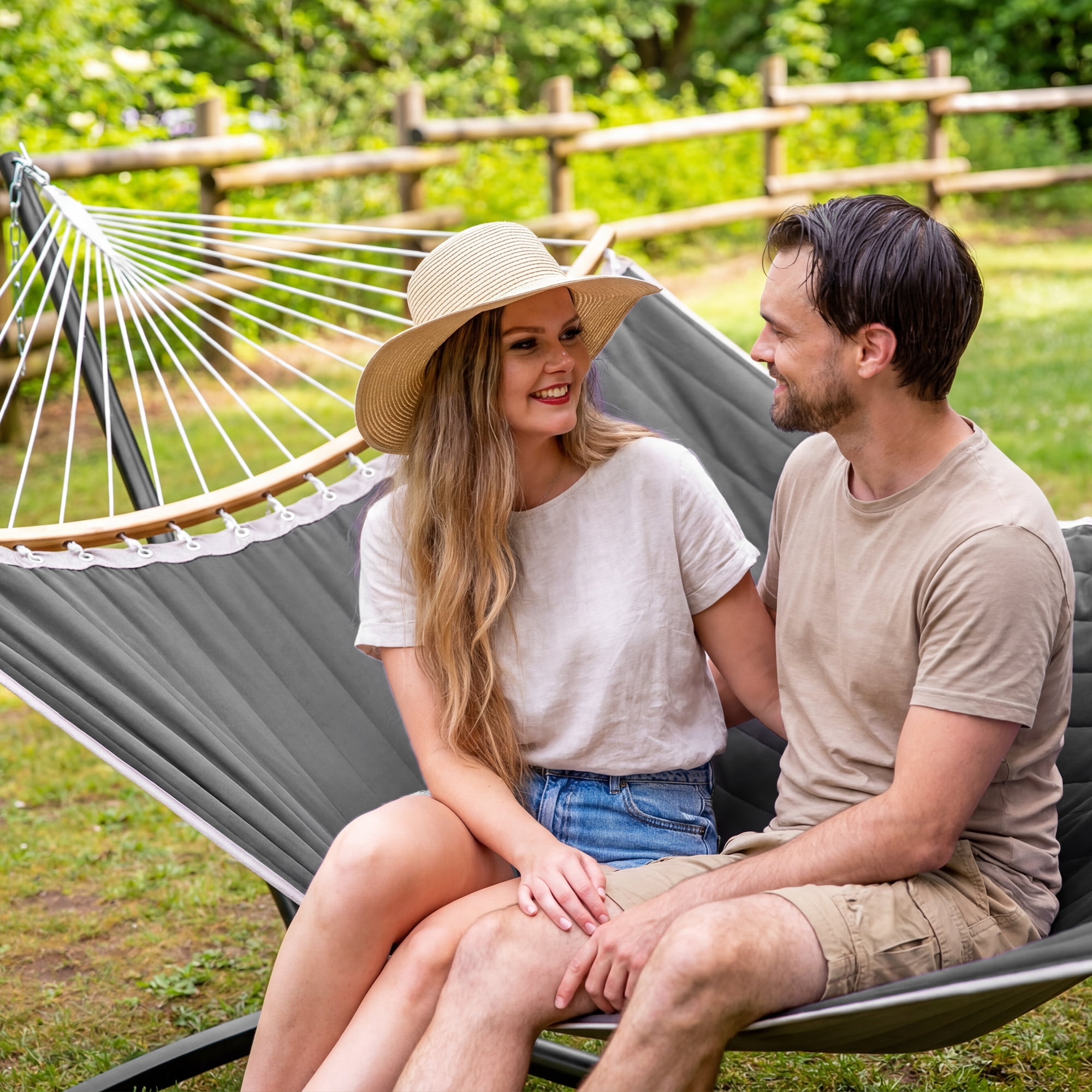 SUNCREAT Double Portable Hammock with Stand (2 Person, Dark Gray, 55 in) s08ib