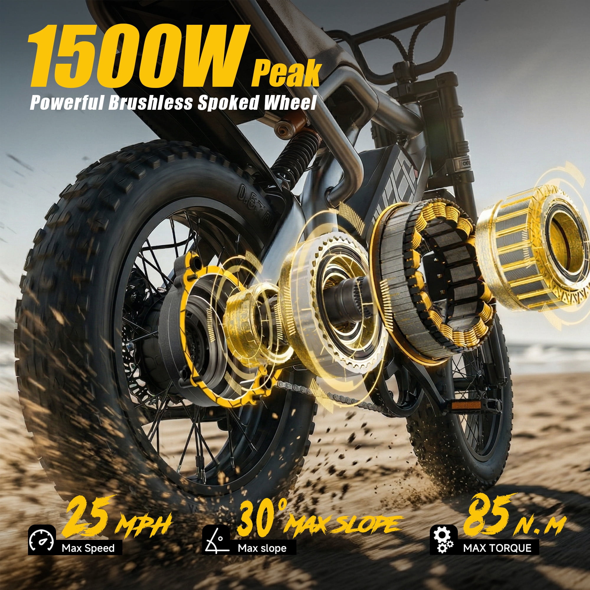 HiKeep Electric Mountain Bike, 750W Motor 25MPH E-Bike with 48V 15Ah Battery (Brown, 16 in Fat Tire) sqpdp