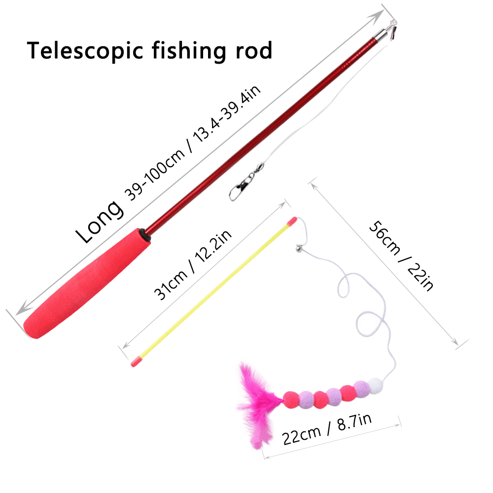 GYDEK Interactive Cat Wand Toy Set, Retractable Fishing Pole with 12 Feather and Worm Refills (13.4 in to 39.4 in) k2pj4