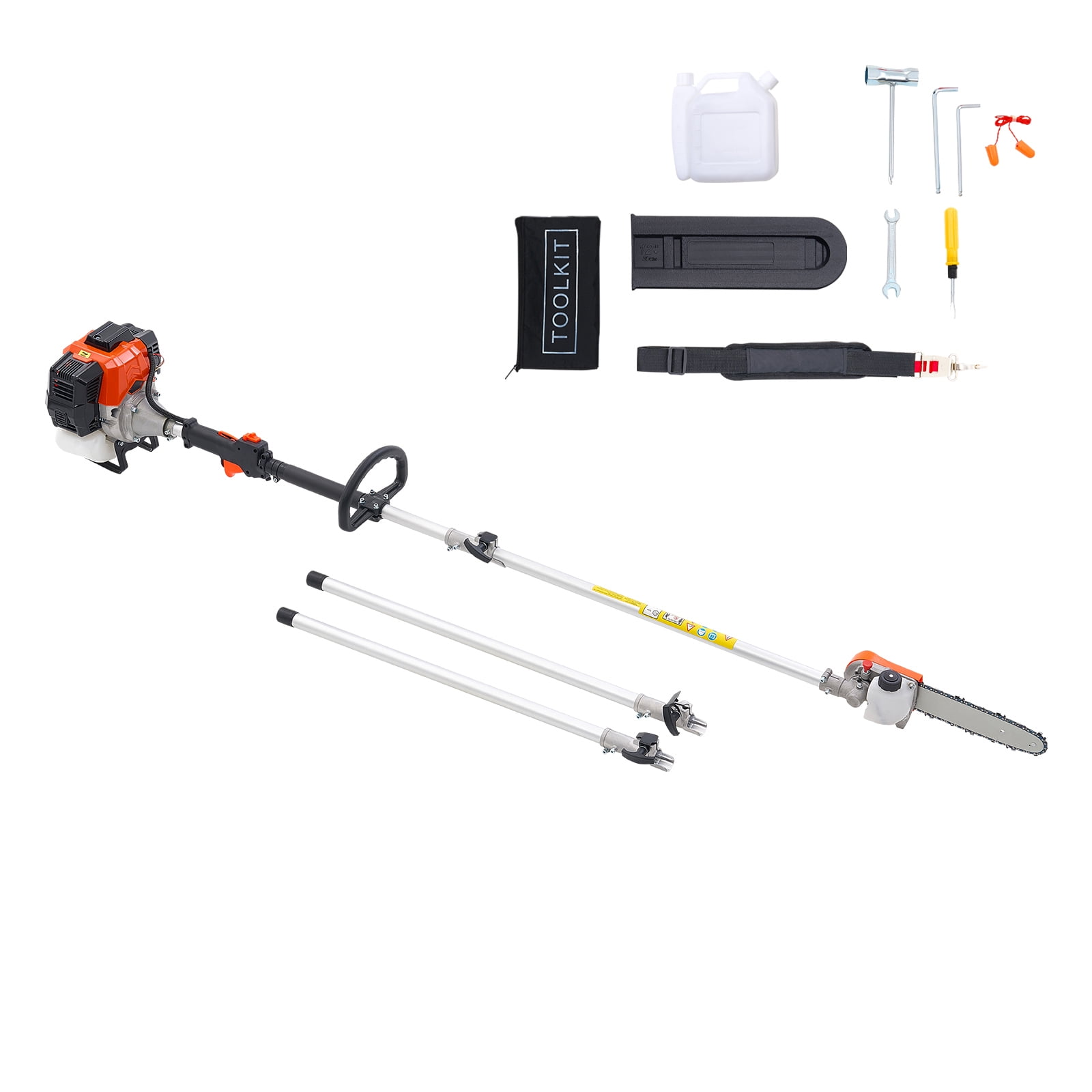 KFFKFF Gas-Powered Pole Saw, 43CC 2-Stroke Engine, 10-Inch Cutting Bar, Adjustable Head, Extendable Reach (Orange, 6.9 to 11.8 ft) g92w3