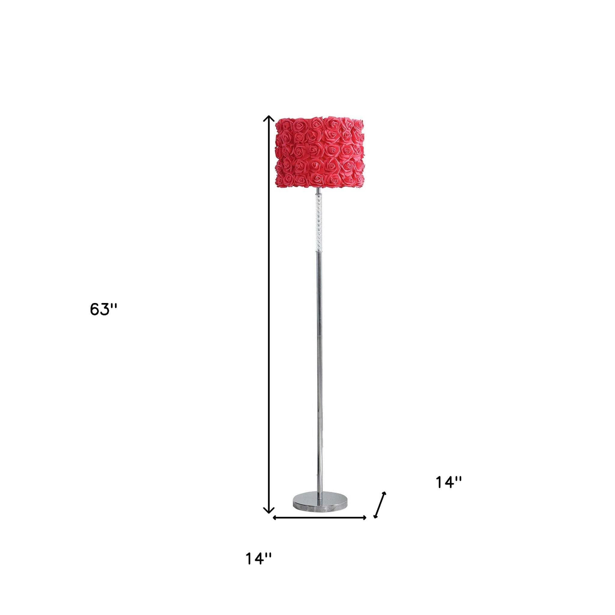 HomeRoots Traditional Steel Floor Lamp with Red Drum Shade (63 in) zqira