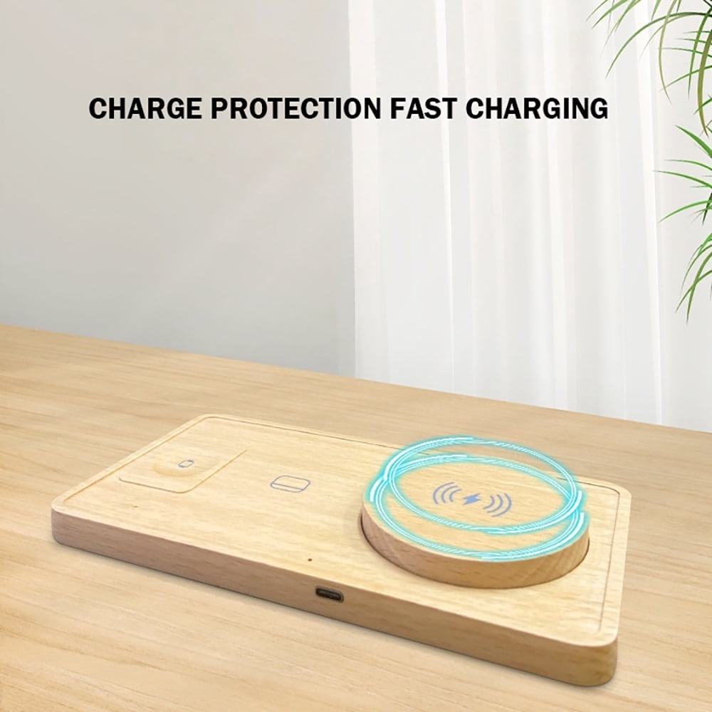 AARONMEI 3-in-1 Wireless Charging Station, Fast Charging Pad for Phone, Watch, and Headphones (Bamboo Wood, 1 Pack) ndk2p