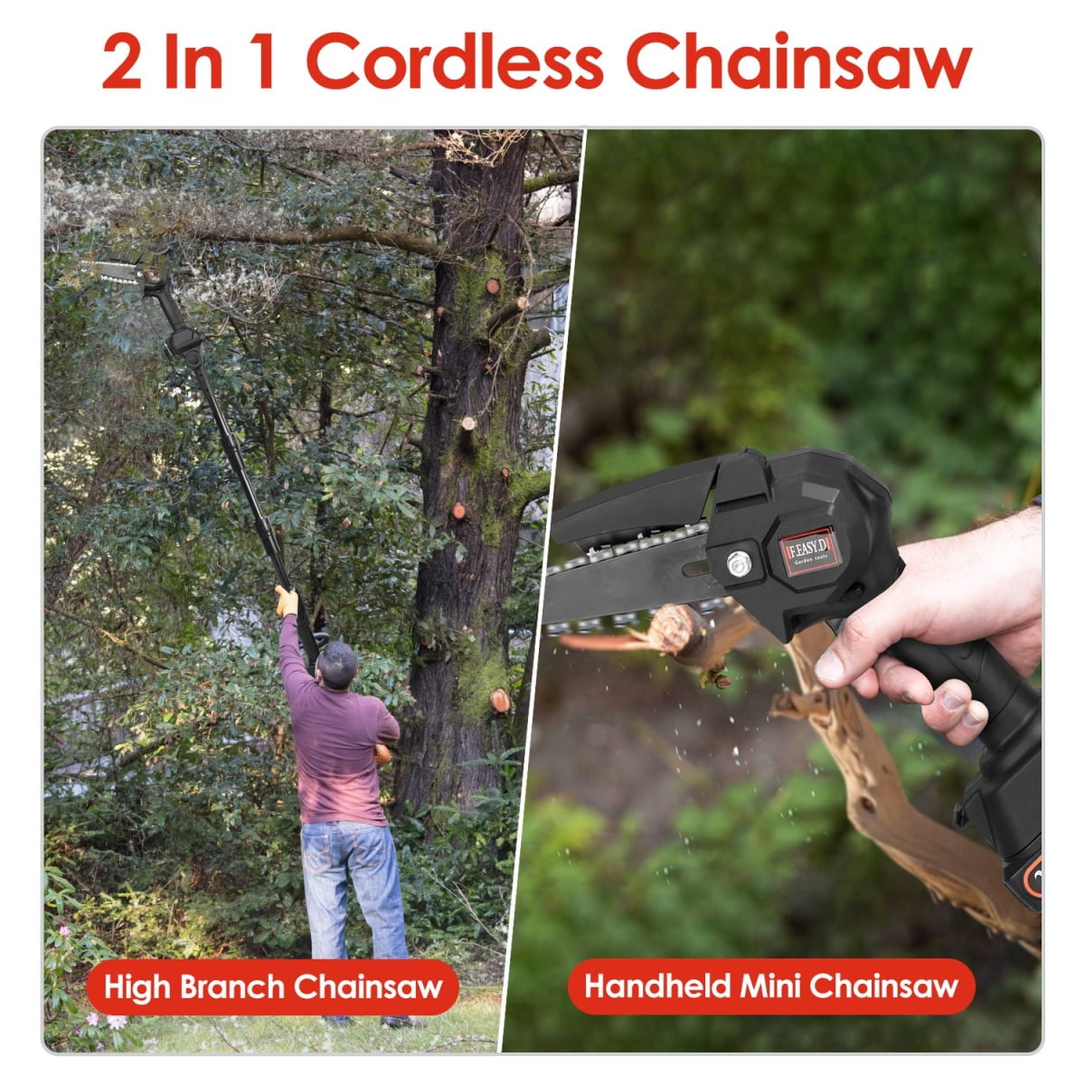 Triple Tree 2-in-1 Cordless Pole Saw and Mini Chainsaw, Adjustable Electric Tree Trimmer with 2 Batteries (Black, 71.3 in) a5jfm