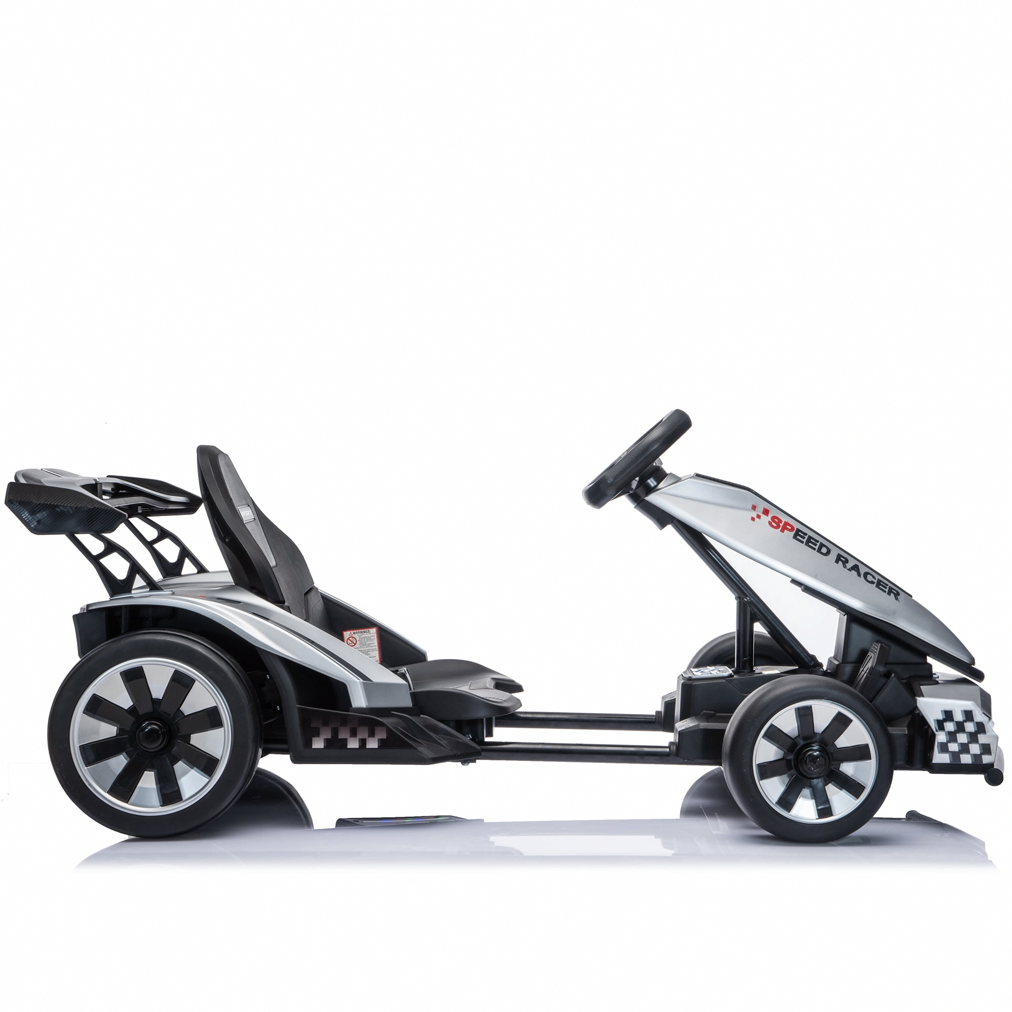 Zukpow 24V 800W Electric Go Kart Drift Car with Adjustable Frame, EVA Wheels, Bluetooth Audio (Silver, 48.5 in) lmfcb