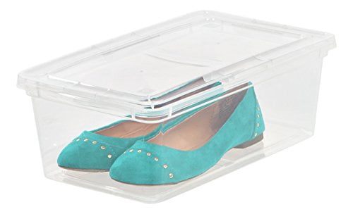 IRIS USA Plastic Storage Bin Tote Organizing Container with Latching Lid (Clear, 6 qt, 12 Pack) 5exk1
