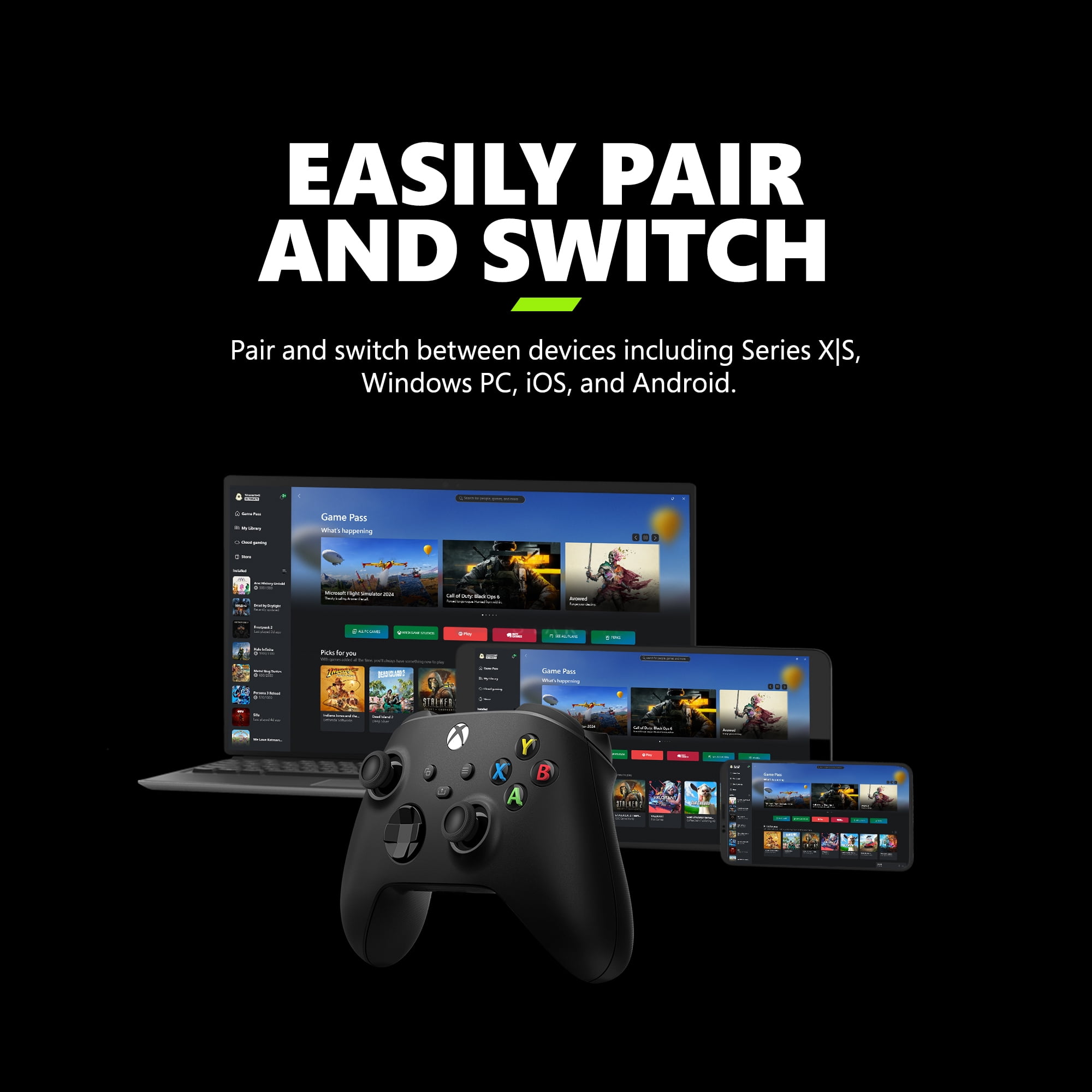 XBOX Wireless Controller Carbon Black for Series X|S, One, and PC (Carbon Black, 1 Count) 0fqdw