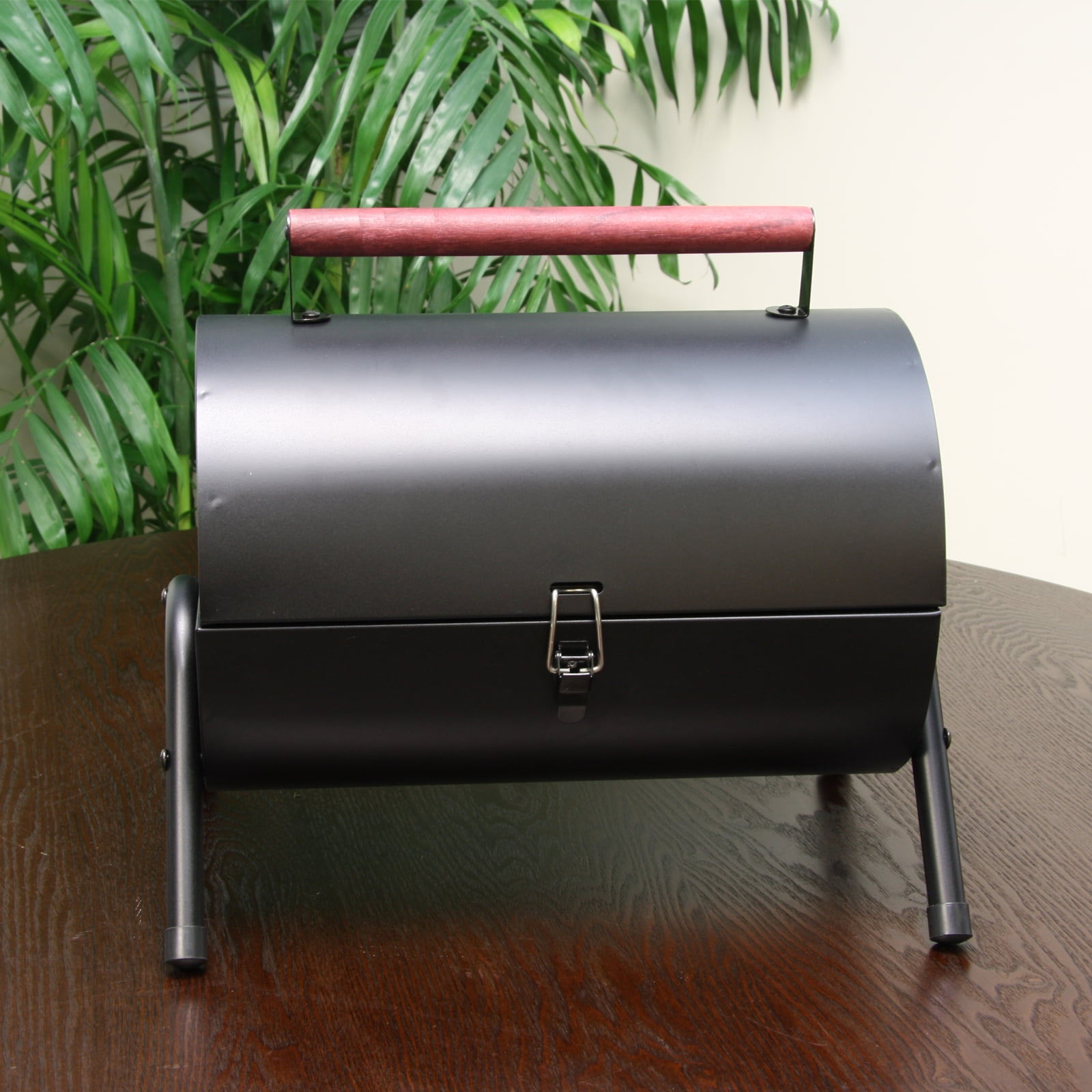 Gibson Portable Barrel Charcoal Grill with Wood Handle and Dual Racks (Black, 17 in x 11 in) 4whyb