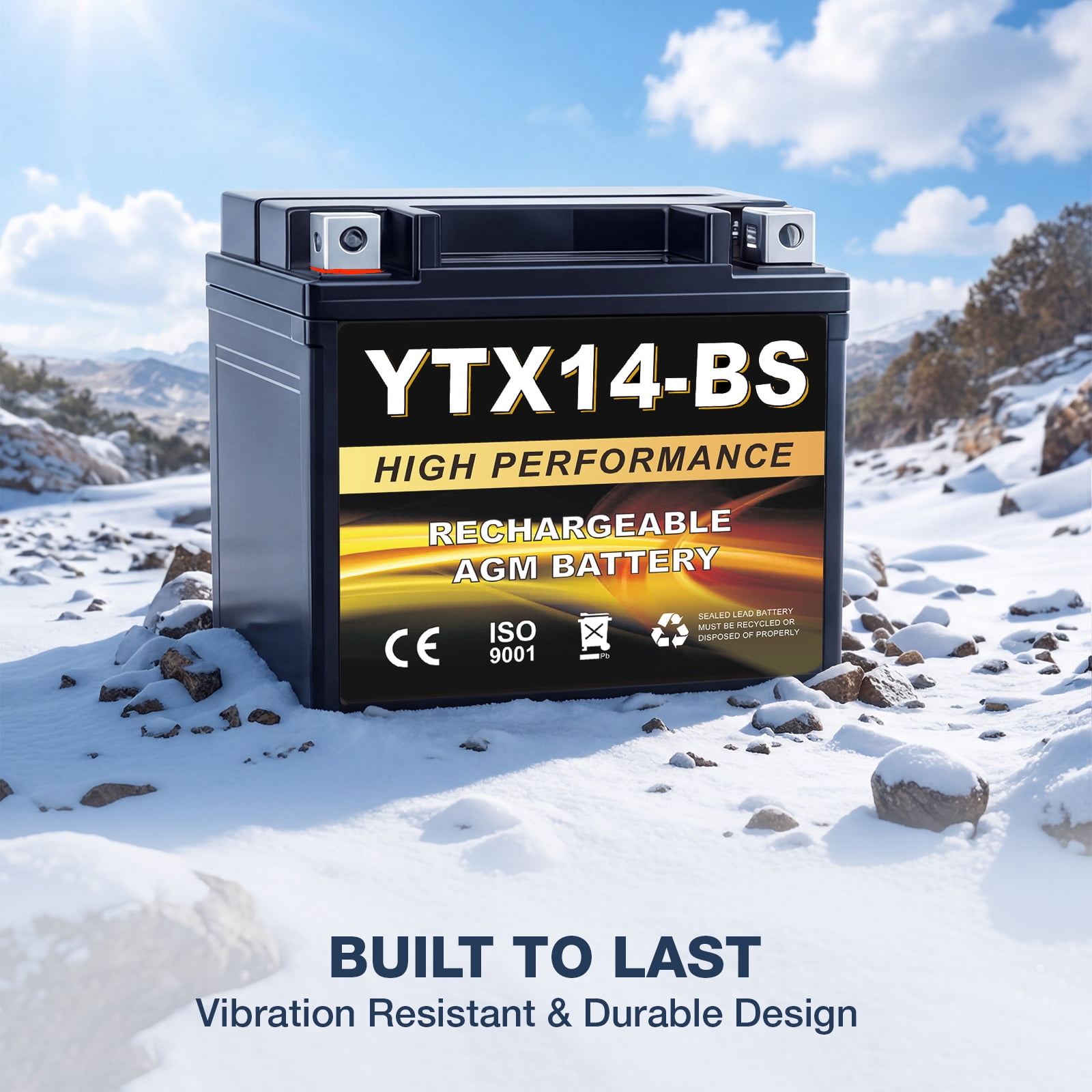 ANLIBATT YTX14-BS Powersport Battery 12V 12Ah 200CCA Sealed AGM Maintenance-Free Replacement (5.90 in x 3.43 in x 5.71 in) oc0gv