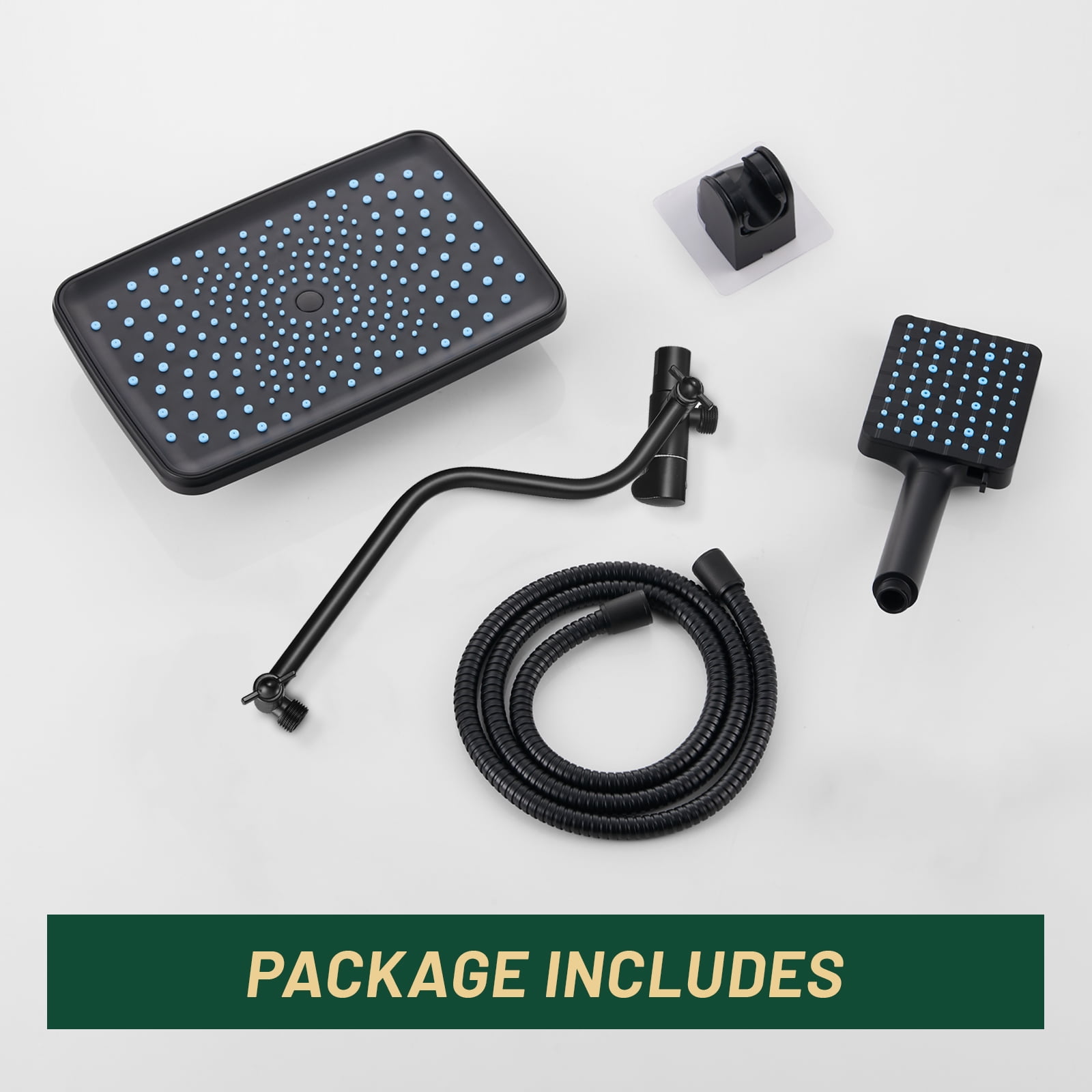 Cobbe 12 Inch Rain Shower Head Combo, High Pressure Handheld Shower Head with Filter, Adjustable Height Arm, 9 Spray Settings (Matte Black, 12 in) e2i92