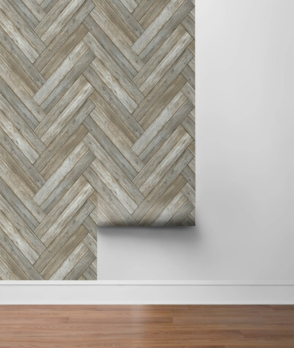NextWall Faux Chevron Wood Peel and Stick Wallpaper (Taupe & Beige, 20.5 in. x 18 ft.) oak86