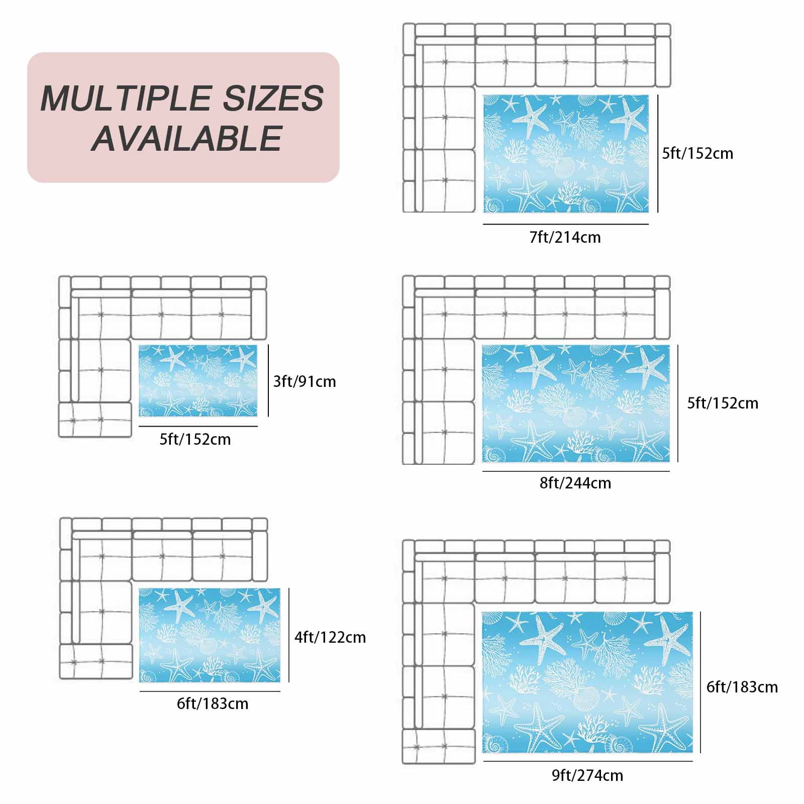 ERUNPONLY Coastal Outdoor Rug, Non-Slip Washable Area Carpet for Patio and Deck (Blue Ombre, 3 ft x 5 ft) 61tw2