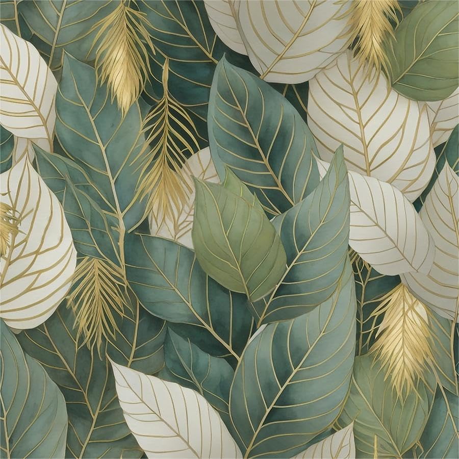 Usachibb Watercolor Floral Peel and Stick Wallpaper, Vintage Gold Leaf Vinyl Contact Paper for Home Decor (Green, 17.3 in x 118.1 in) 6zttj
