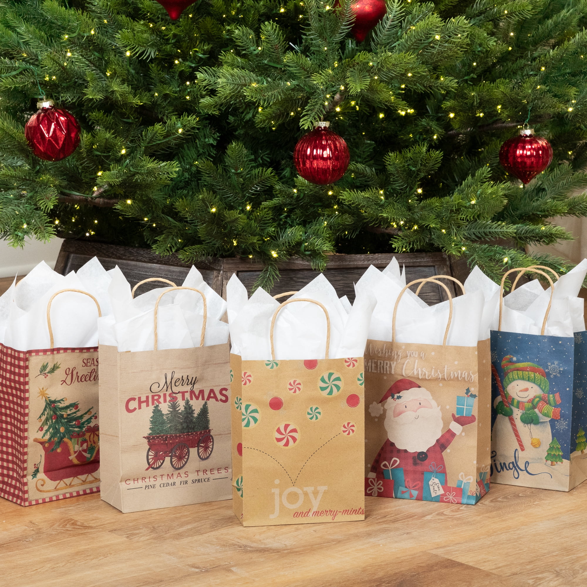 Lindy Bowman Christmas Gift Bags with Handles, Holiday Assorted Designs (15 Pack, 8 in x 6 in x 3 in) 8ozx2