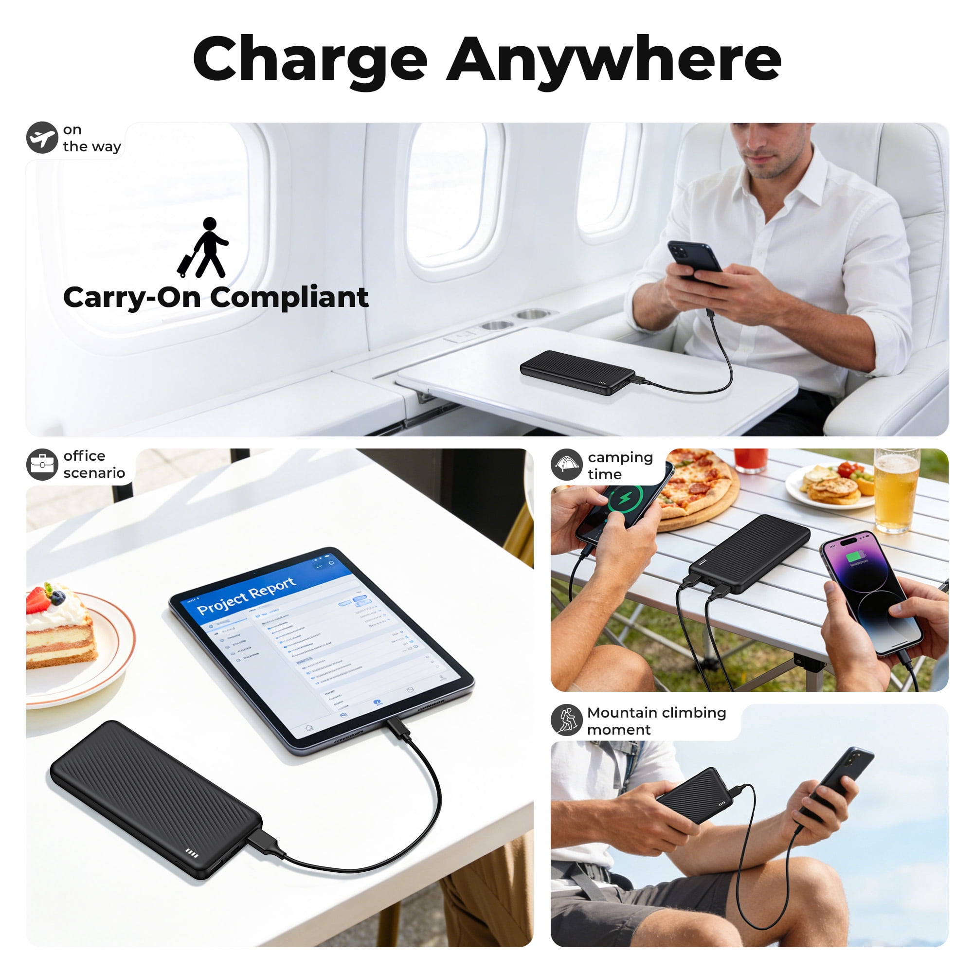 Yelomin 20000 mAh Portable Charger Power Bank Dual USB Battery Pack (Black, 20000 mAh) b2n2x