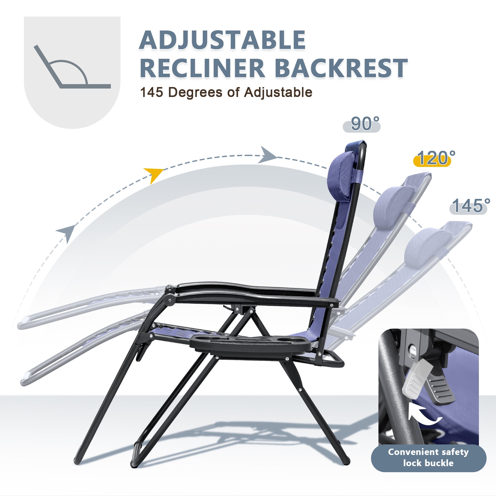 LACOO Zero Gravity Reclining Patio Chair Set with Adjustable Pillow (Blue, 2 Pack) darl1