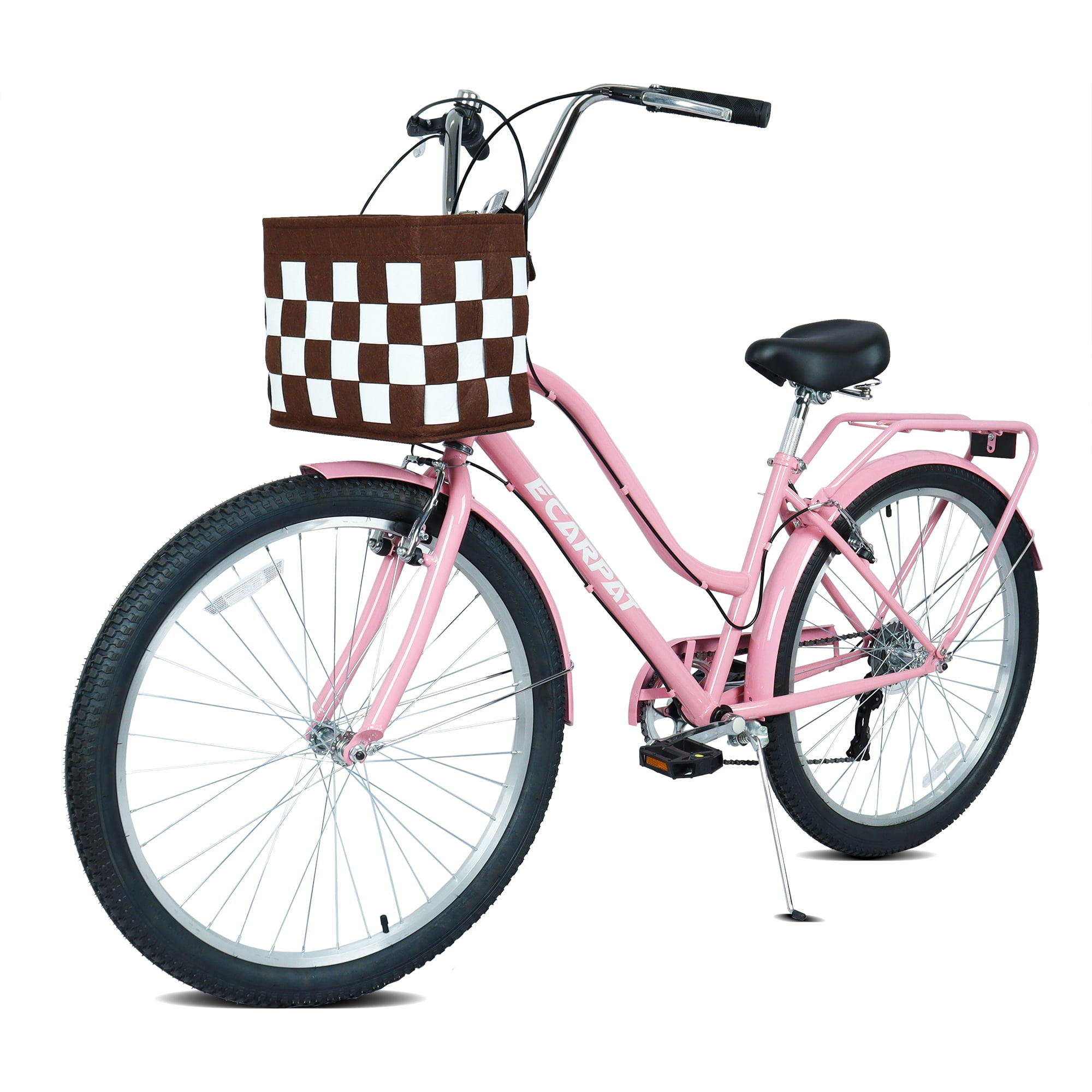 Raistyw 7-Speed Cruiser Bike, Lightweight City Commuter Bicycle with V-Brakes and Detachable Basket (Pink, 26 in) og8az