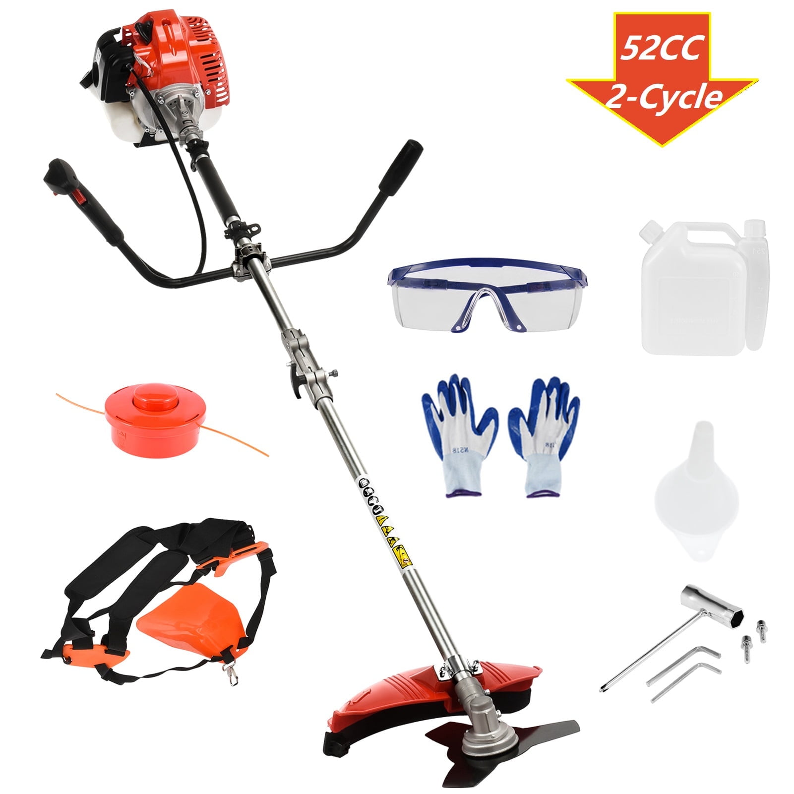 ZKSM 3-in-1 Gas String Trimmer and Brush Cutter, 52cc 2-Cycle Engine with Shoulder Strap (Orange, 52cc) 69fwi