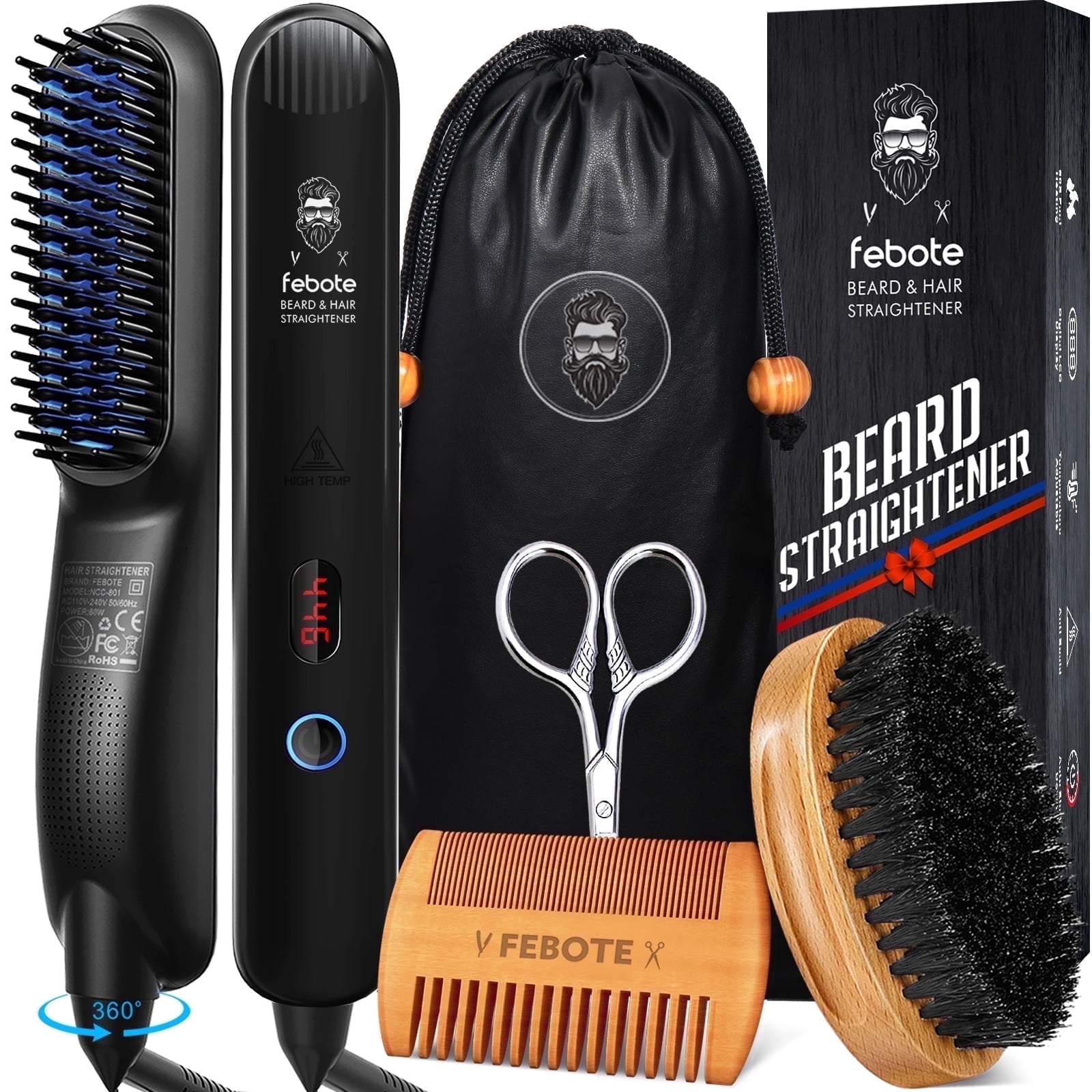 Aokur Beard Straightener Kit for Men, Heated Grooming Set with Anti-Scald Design (Blue, 5-Piece Set) uvt4c