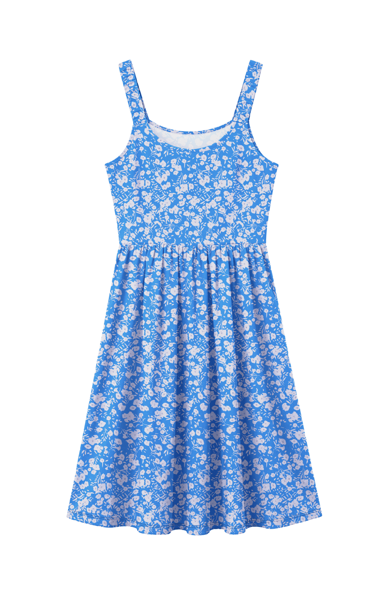 UVN Women's Sleeveless Square Neck Midi Dress Boho Floral Print Beach Sundress with Pockets (Blue, M) f1qdt