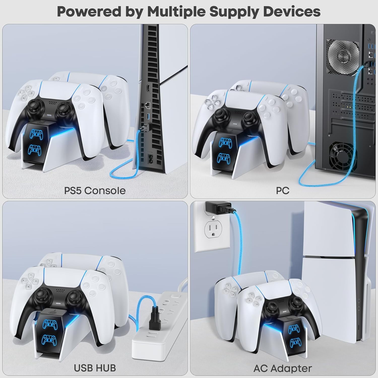 Kytok PS5 Controller Charging Station Dual Dock with Fast AC Adapter (White, 1 Pack) 9b8fq