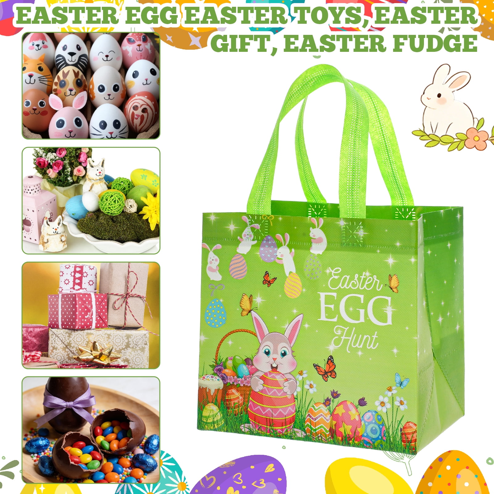 sixwipe Easter Non-woven Gift Bags with Handles, Reusable Bunny Treat Bags for Egg Hunts (Blue, 16 Pack, 8.27 x 7.87 x 5.9 in) mbilk