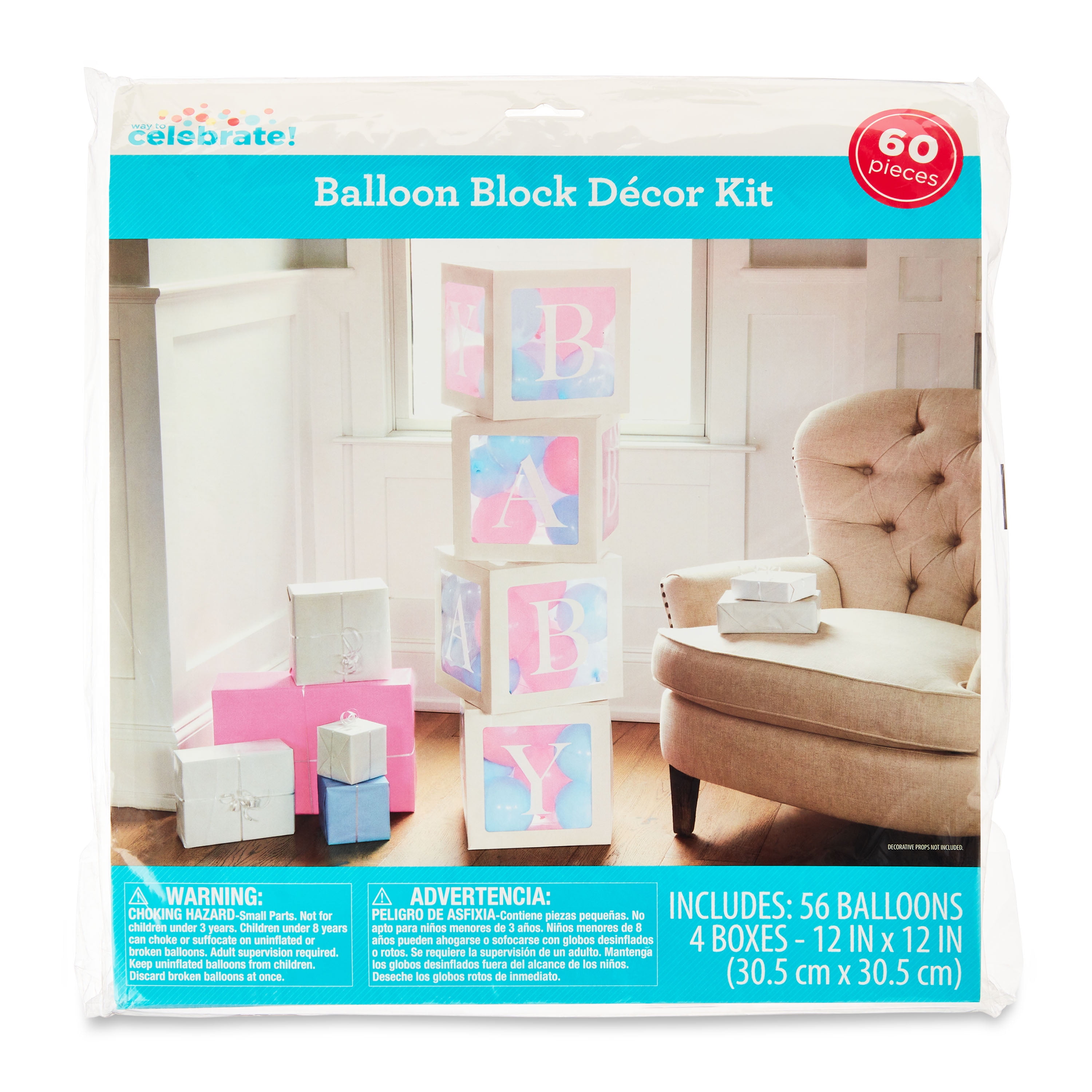Way To Celebrate Baby Shower Balloon Block Decoration Kit (Pink and Blue, 60 Pieces) 87zkk
