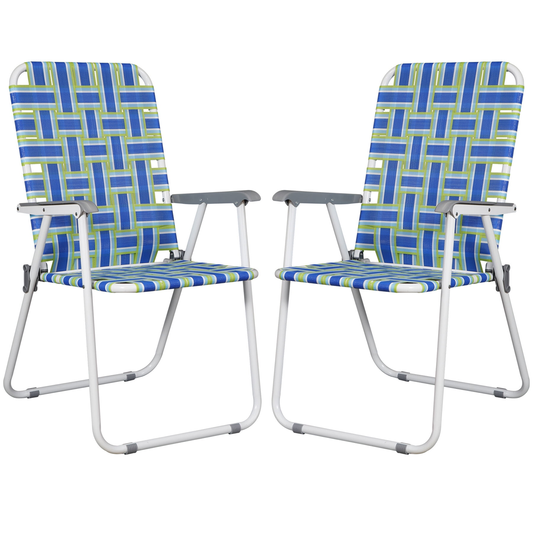 ZENY Folding Patio Lawn Chairs with Metal Frame (Blue/Green, Set of 2) bem06