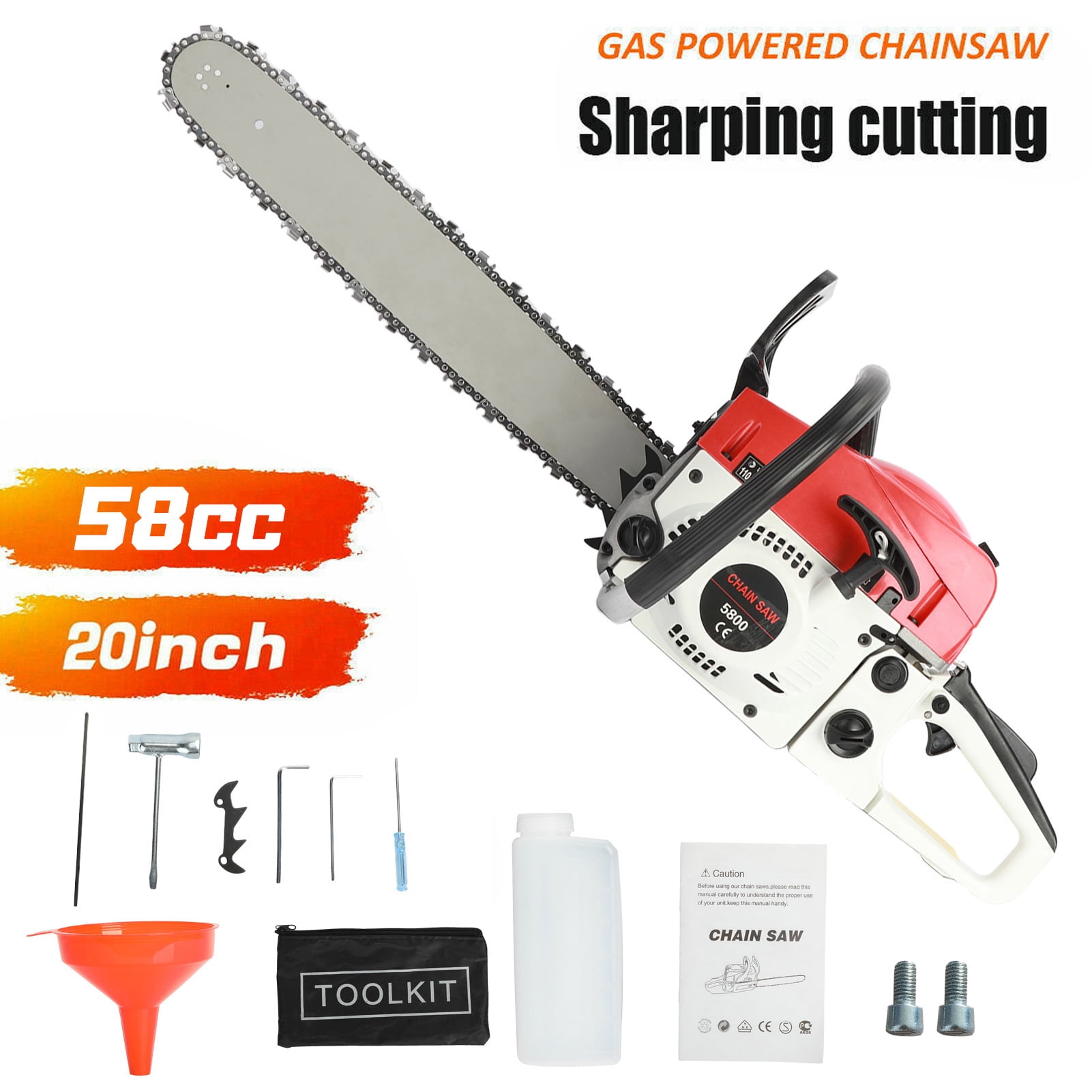 AurumEdge 58CC Gas Chainsaw, 20-inch Professional Wood Cutting Saw with 3.2HP 2-Cycle Engine (Orange, 20 in) rm9cv