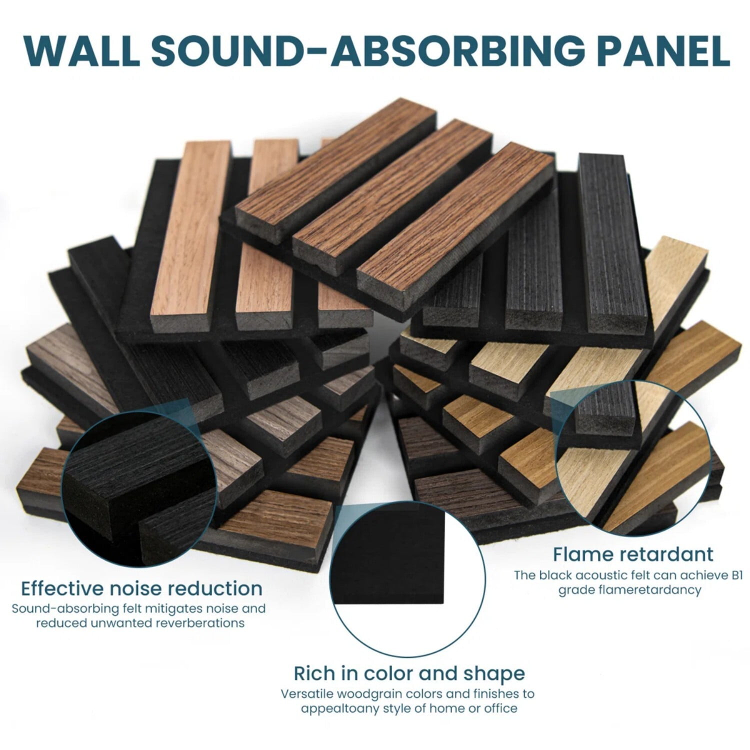 Easy4Home Soundproof Wood Slat Acoustic Wall Panels (Dark Walnut, 4-Pack, 106 in x 12.6 in) ikz5w