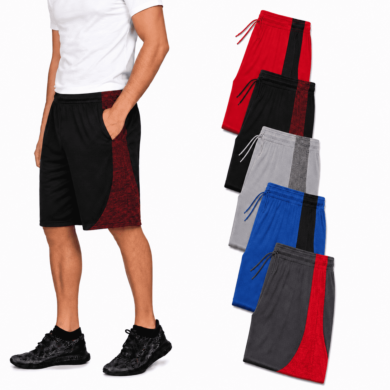 Daresay Mens Moisture Wicking Athletic Basketball Gym Shorts with Pockets (Black, 5 Pack) lfvmf