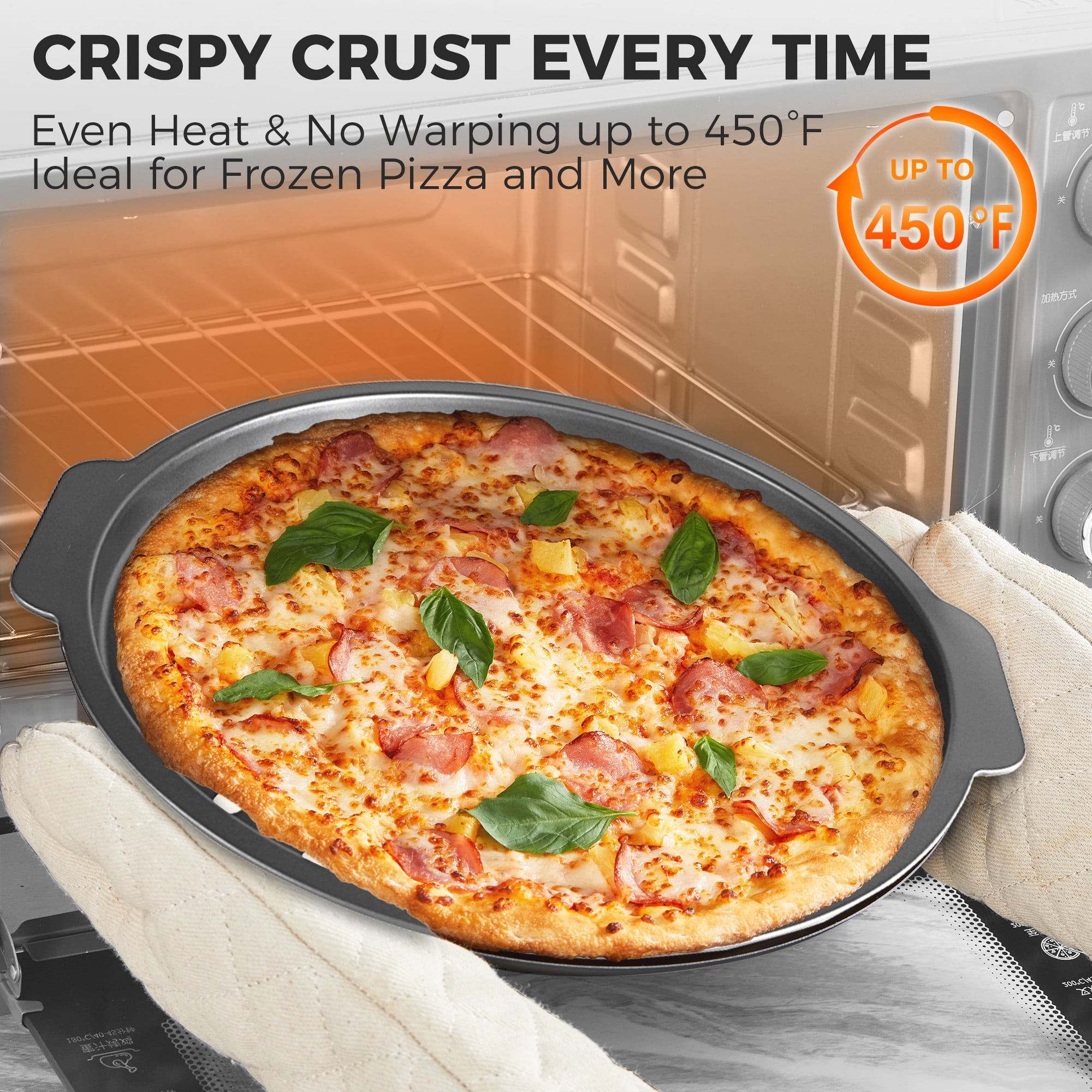 HONGBAKE 12 Inch Pizza Pan with Holes, Non-Stick Carbon Steel Perforated Crispy Pizza Tray for Oven (Grey, 2 Pack) zd968