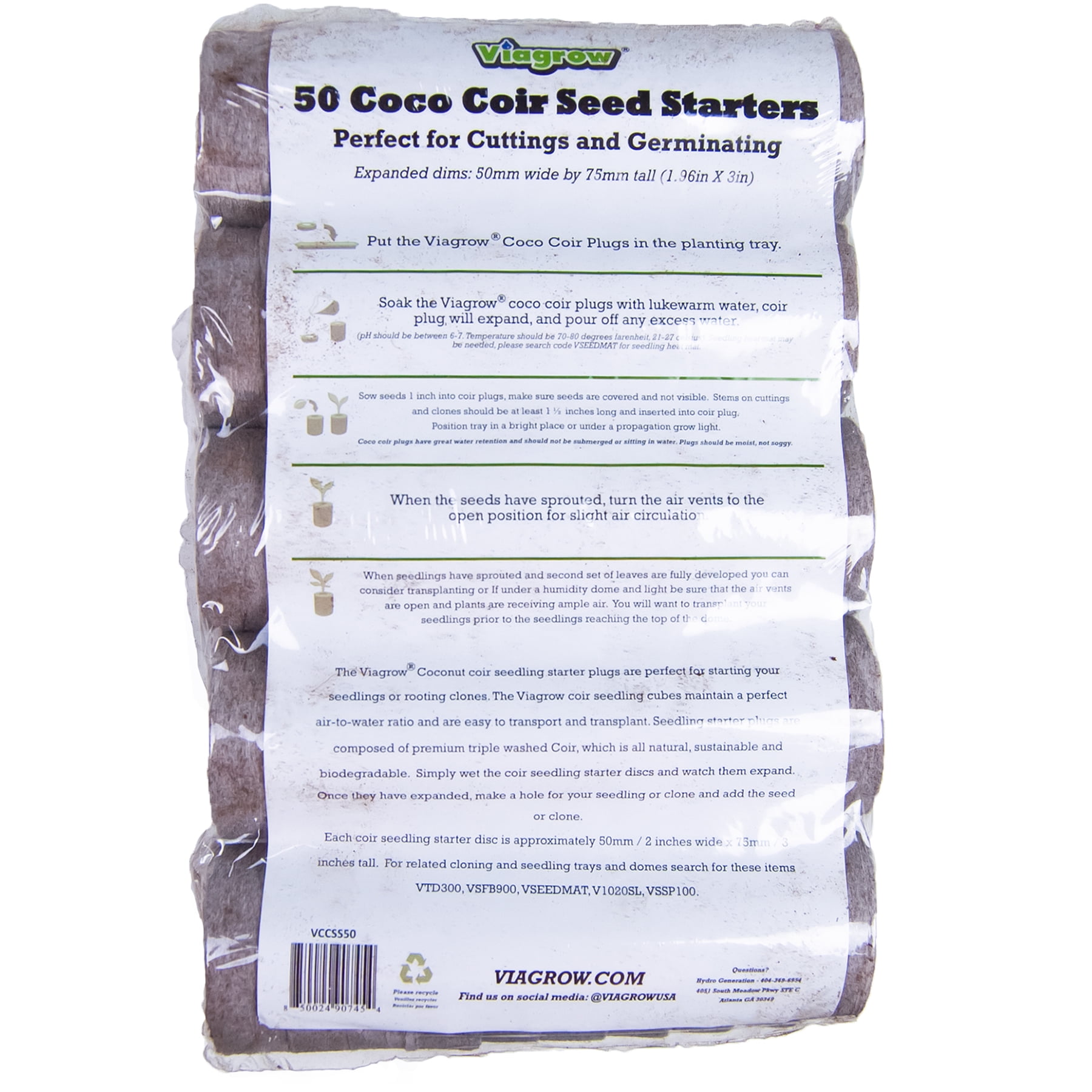 Viagrow Coco Coir Seed Starter Pods, Sustainable Expandable Soil Discs for Indoor and Outdoor Gardening (50-Pack, 2 in) yhe8h