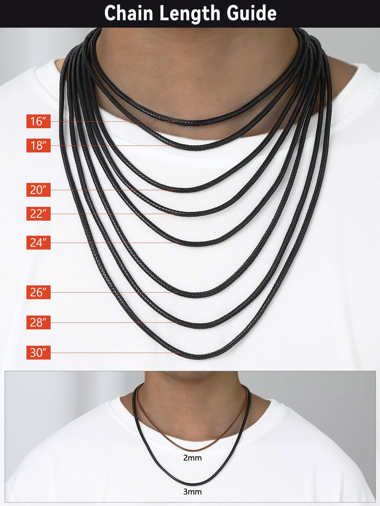 FaithHeart Braided Leather Cord Necklace for Men and Women, Waterproof Wax Rope Chain with Stainless Steel Clasp (Black, 20 in) 0r57a