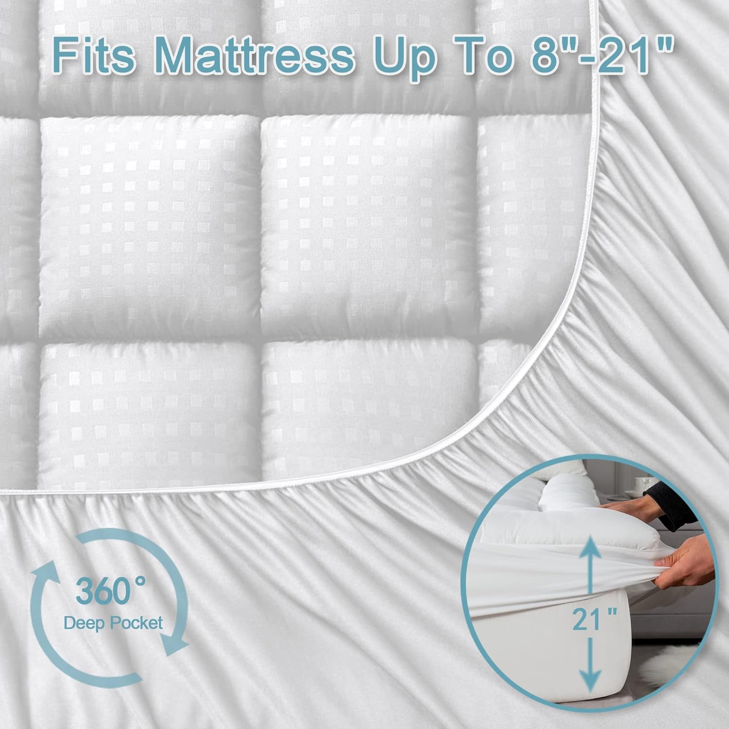 Naiade Waterproof Mattress Pad Protector, Breathable Quilted Mattress Cover with 21 in Deep Pocket (White, Queen) w3r84