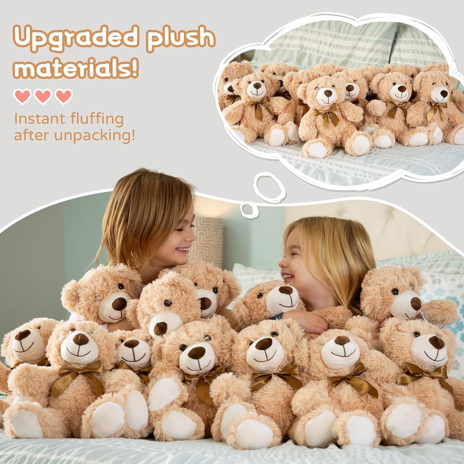 MaoGoLan 14 in Teddy Bear Stuffed Animals Bulk Plush Toy Set (Brown, 12 Pack) 9gu19