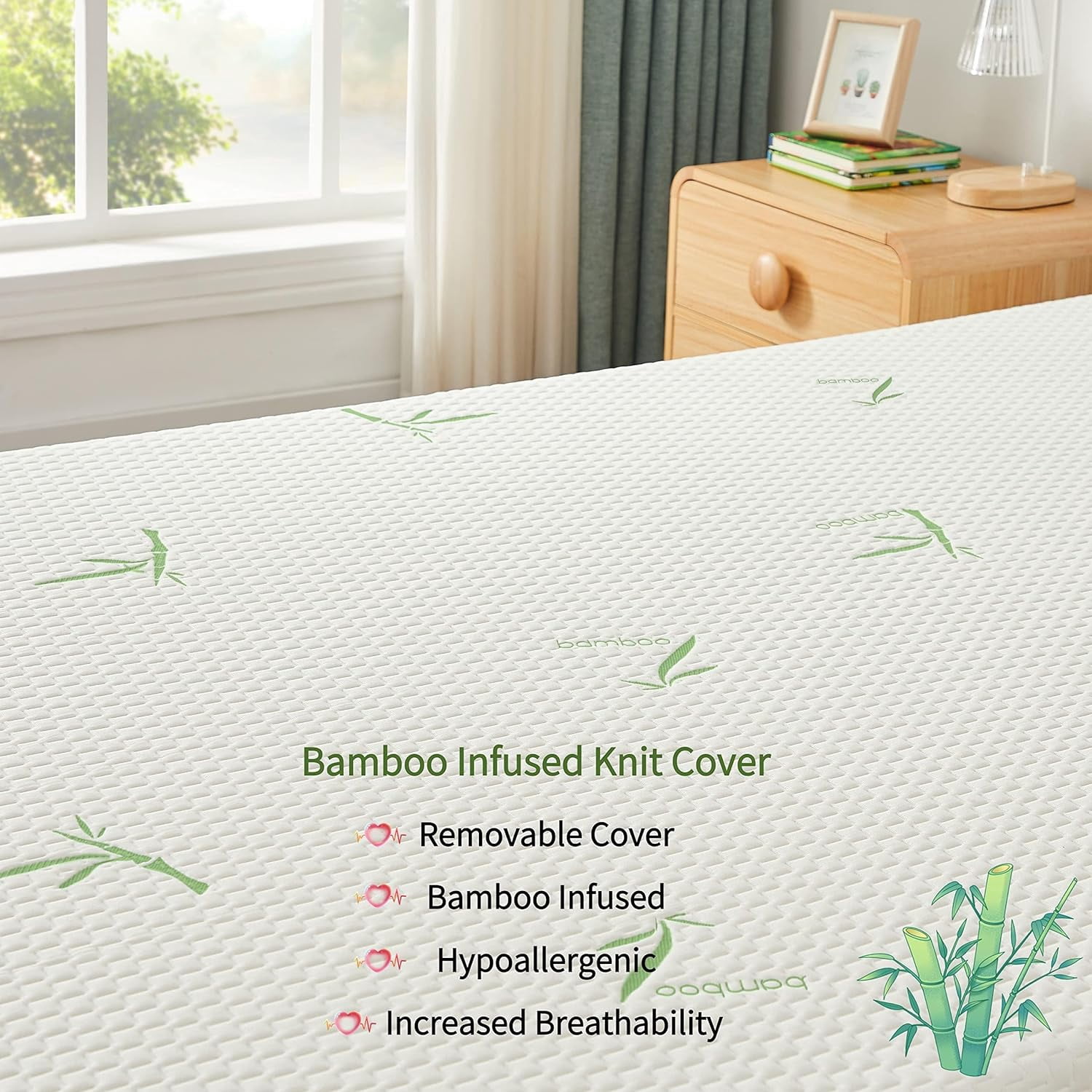 OUUI Twin Memory Foam Mattress, 8 Inch Gel Infused Mattress with Breathable Bamboo Cover (White, Twin) v36mw