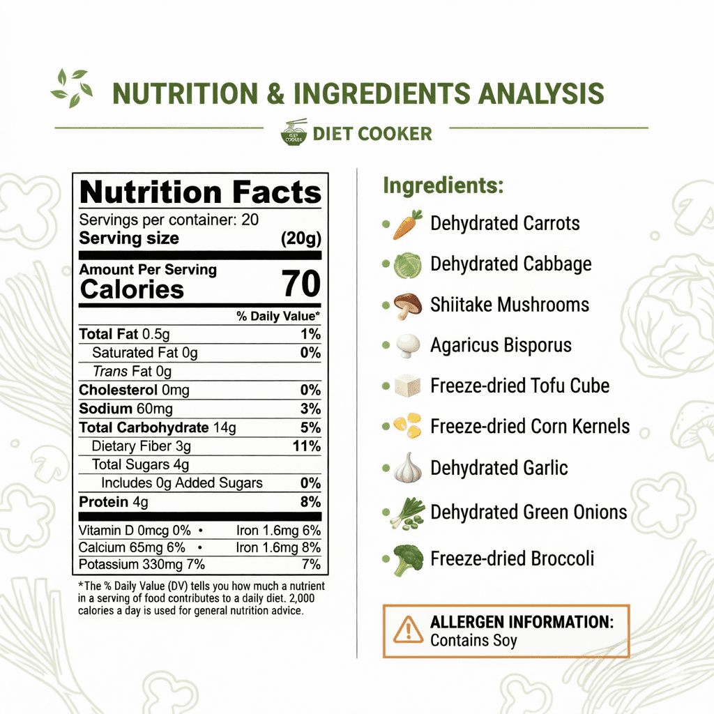 DIET COOKER Dried Ramen Toppings Vegetable Mix, Dehydrated Carrots Cabbage Shiitake Corn & Broccoli (14.1 oz) 6tny7