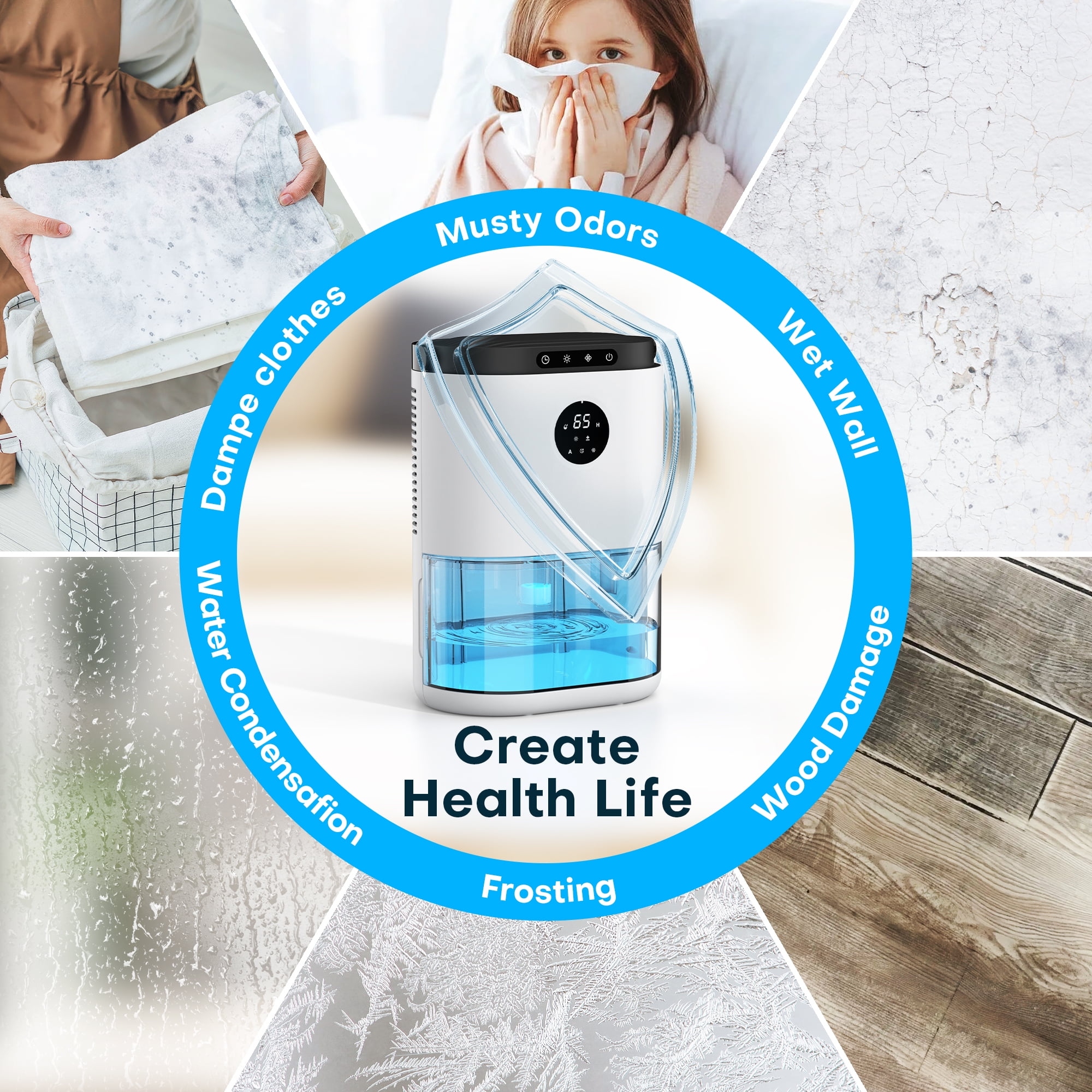 ALROCKET Electric Dehumidifier for Home, Ultra-Quiet Portable Moisture Remover with Auto-Off (80 oz) zsnqk