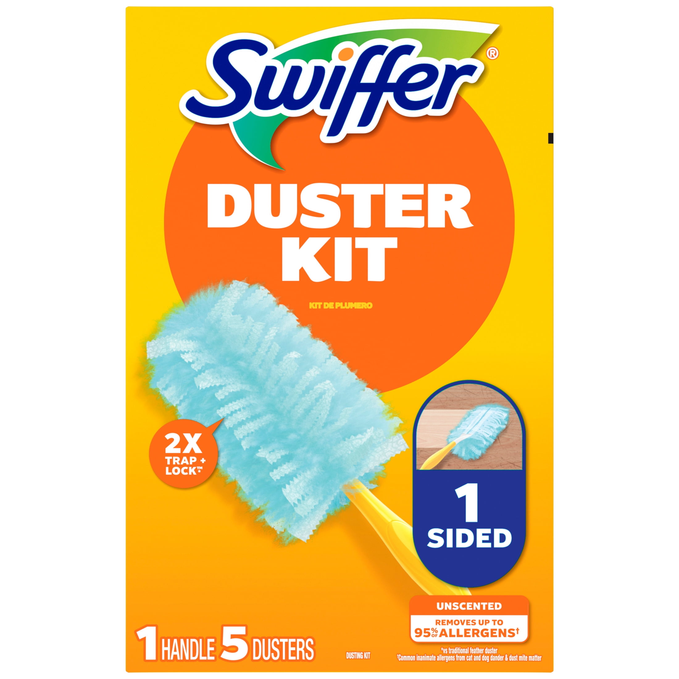 Swiffer Dusters Cleaning Kit, Dust Trapping Surface Cleaner, Unscented (1 Handle, 5 Refills) ntb82