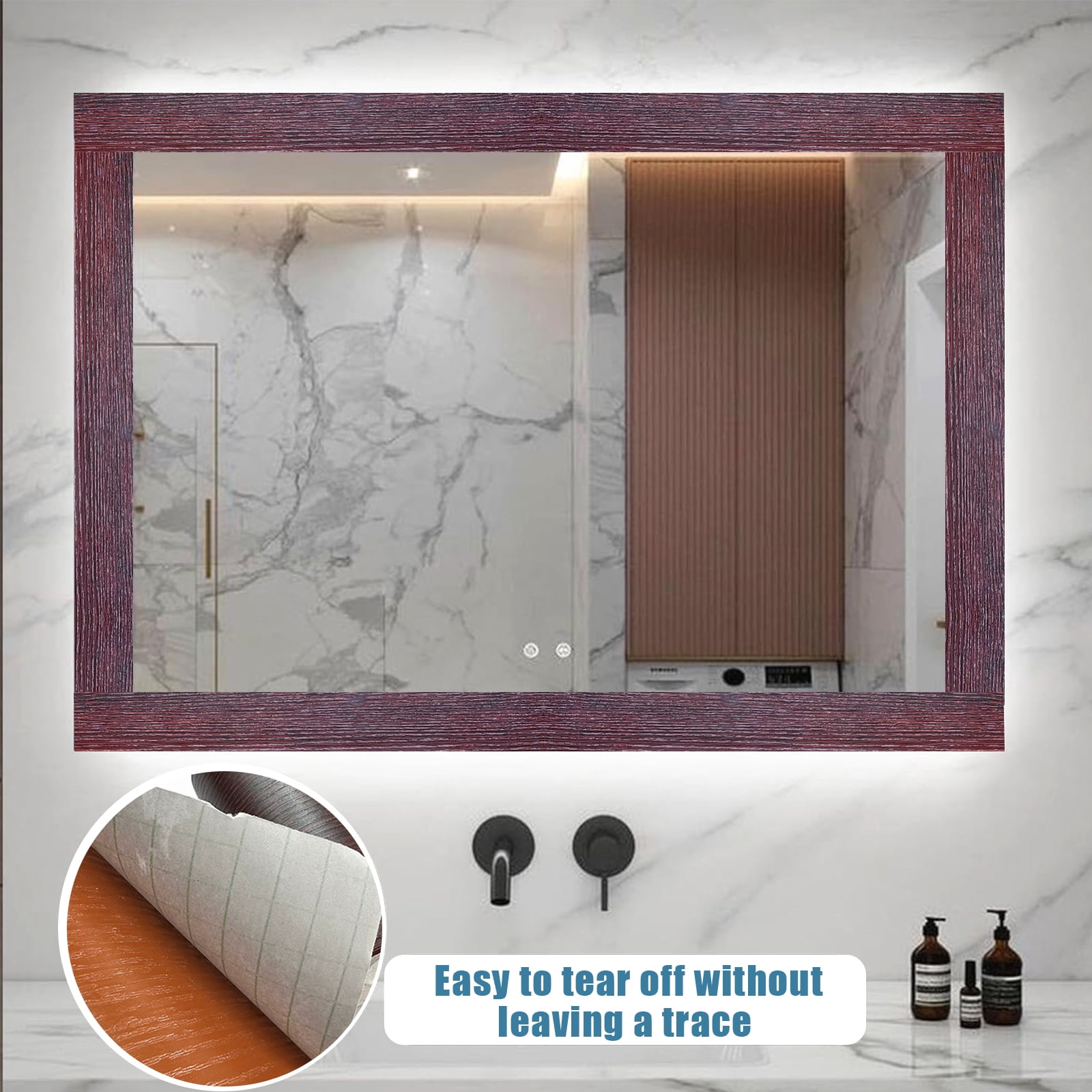 STAMINATE Red Wood Grain 3D Wallpaper Border, Removable Peel and Stick Wall Decor for Bathroom and Kitchen (Red, 3.94 in x 32.8 ft) zhnc3