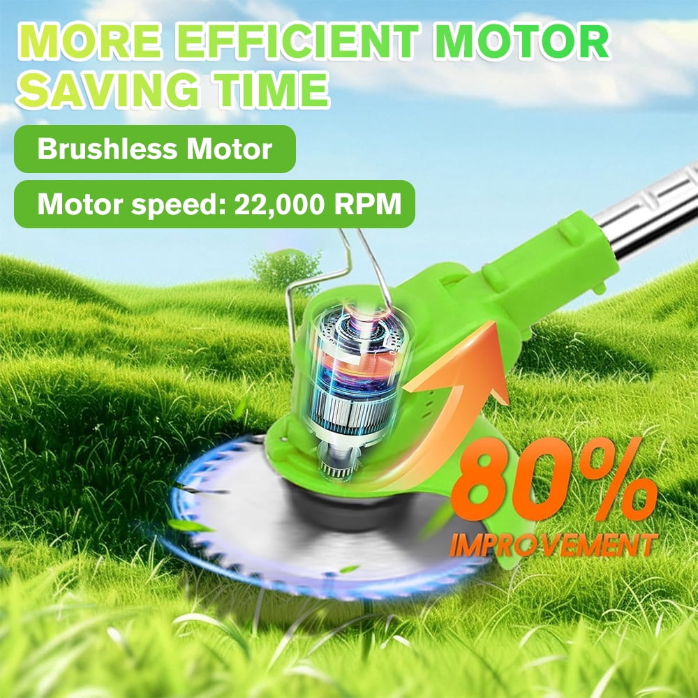MDHAND 21V Cordless Electric Grass Trimmer, Lightweight Weed Eater with 3 Blades, Adjustable Shaft (Green, 3.28 lb) 0gmie