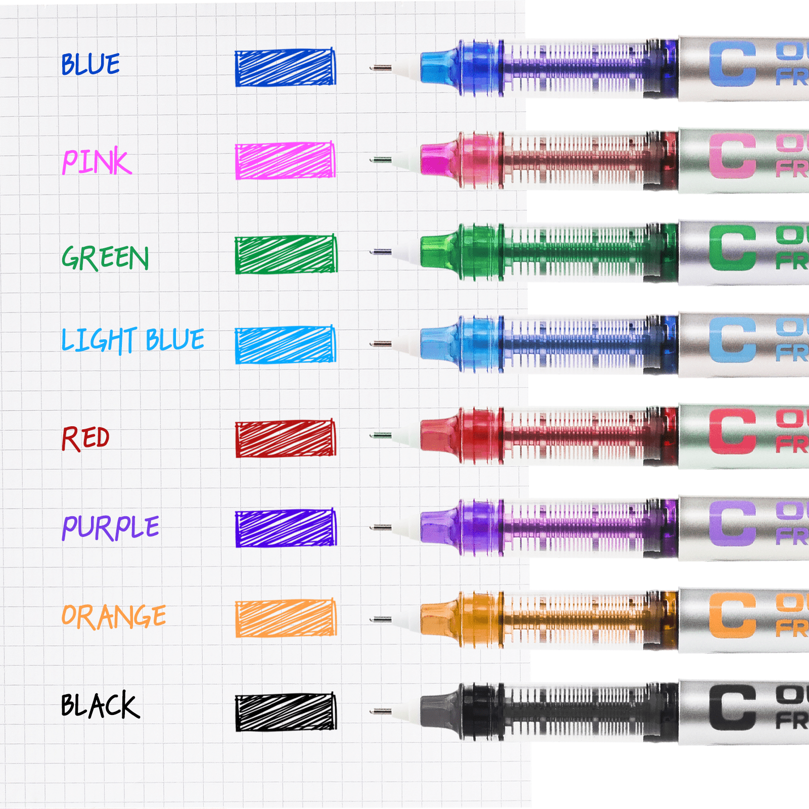 EYEYE Liquid Ink Rollerball Pens Extra Fine Point 0.5mm Quick Dry Smooth Writing (Assorted Colors, 8 Pack) xg7we