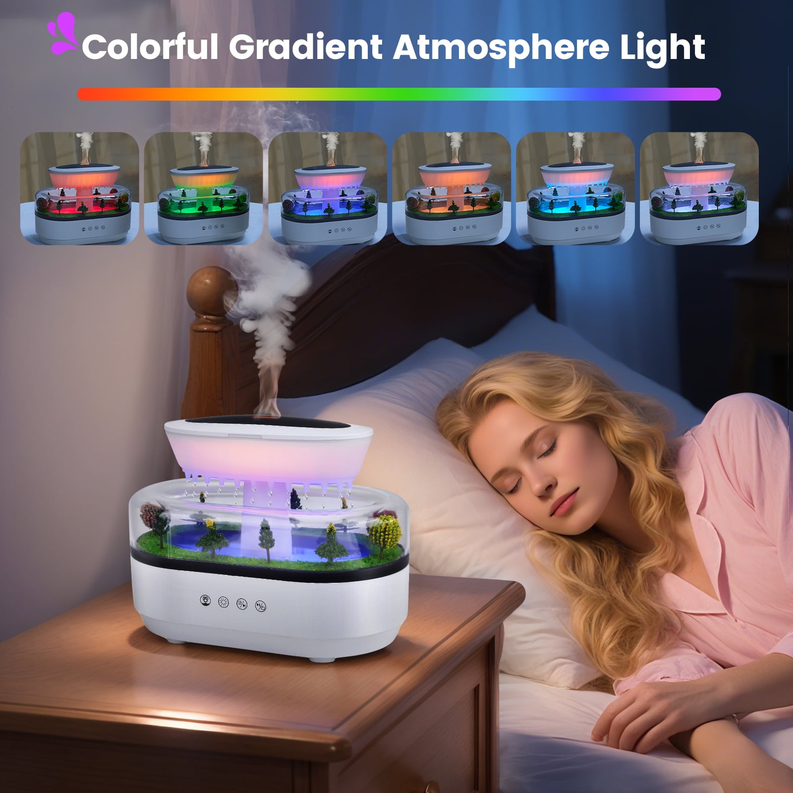 FANCYBANT Rain Cloud Aroma Diffuser and Humidifier with White Noise and 7-Color LED Light (White, 8.45 fl oz) n6o8w