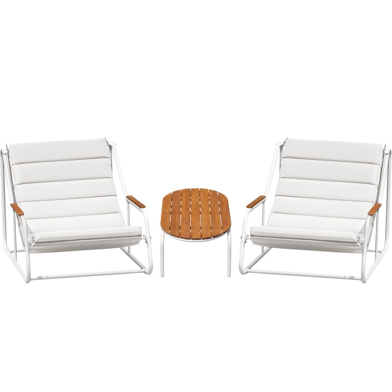Vineego 3-Piece Outdoor Patio Conversation Bistro Set with Acacia Wood Side Table and Weather-Resistant Lounge Chairs (White, 3-Piece Set) 4ktxd