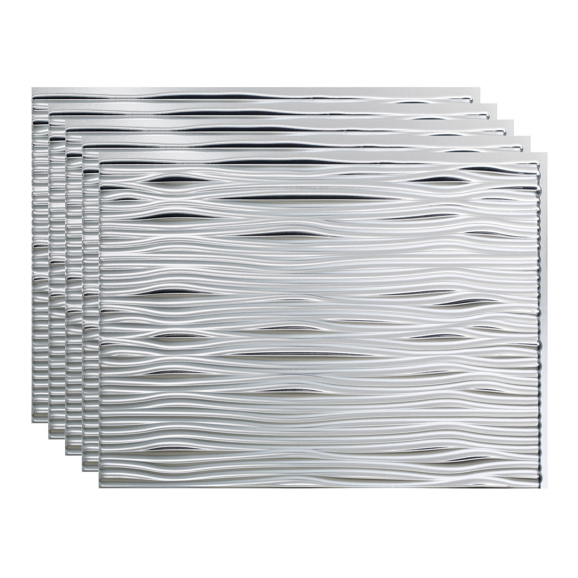 Fasade Waves Decorative Vinyl Backsplash Panel (Brushed Aluminum, 18 in x 24 in, 5 Pack) lybcl
