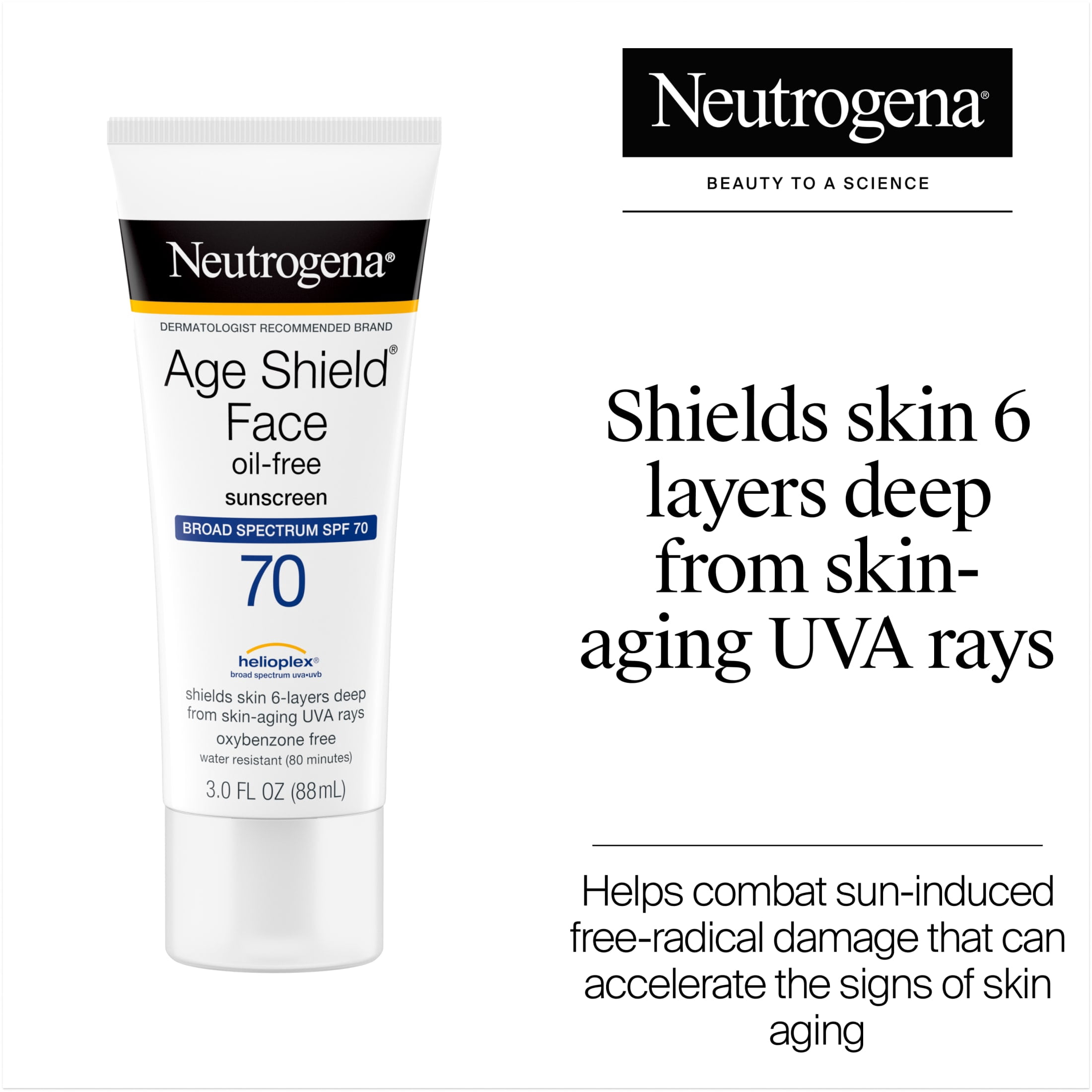 Neutrogena Age Shield Face Sunscreen, Broad Spectrum SPF 70, Oil-Free Moisturizing Lotion (3 fl oz) 0kmtk