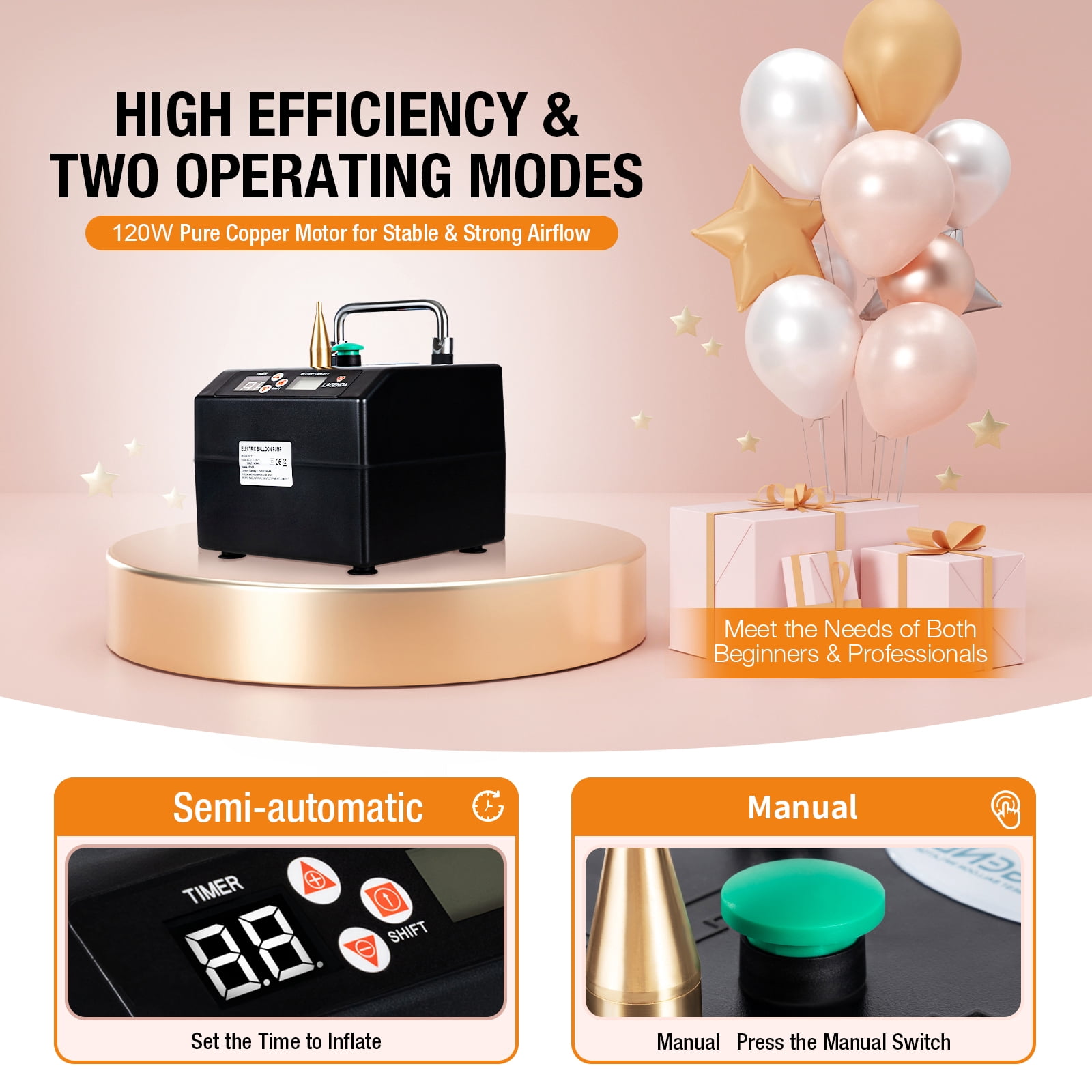 Lagenda Electric Balloon Pump Inflator (120W, Black, 6.3 x 5.9 x 5.1 in) oryf9