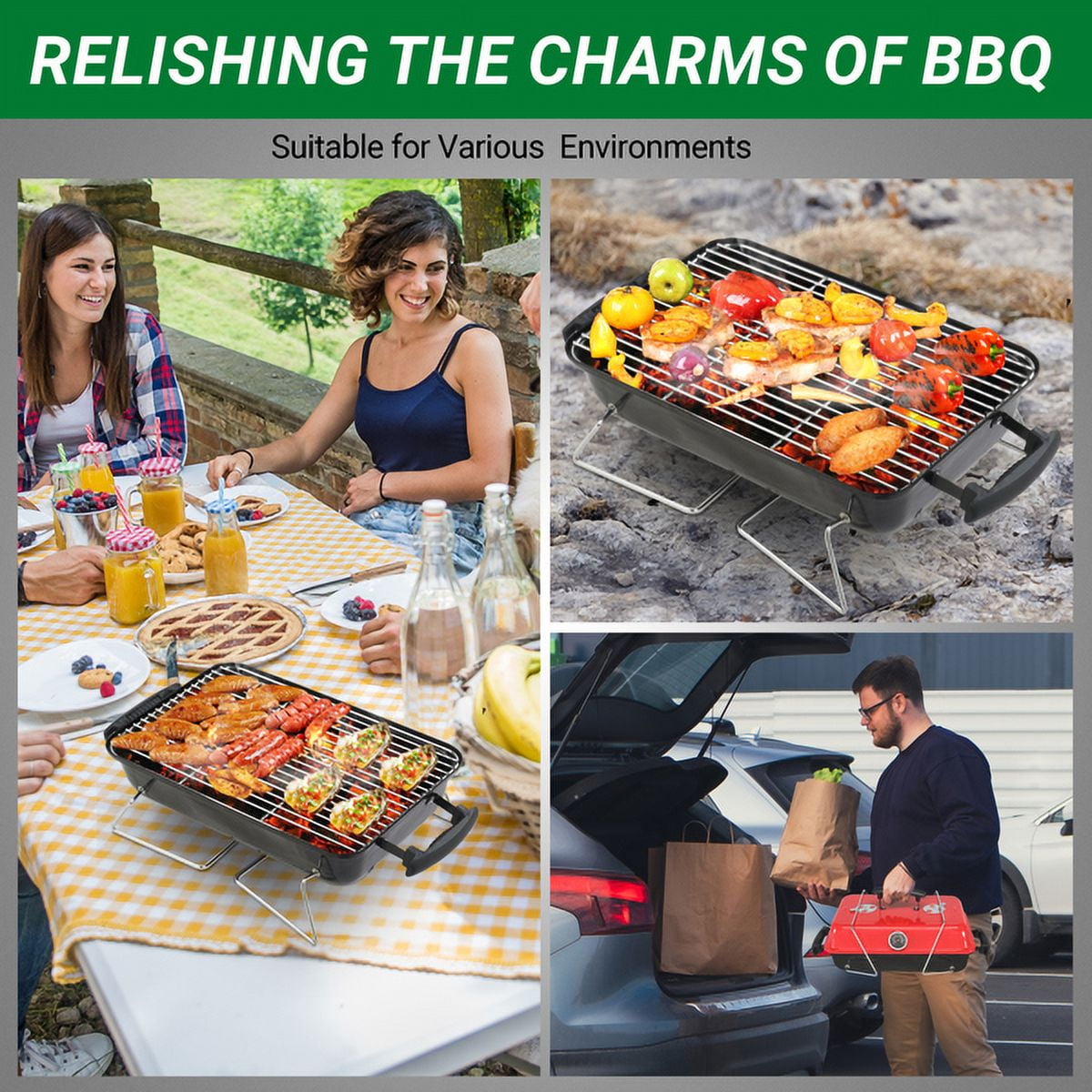 Alvantor Portable Charcoal Grill, Tabletop BBQ Smoker with Thermometer and Air Dampers (Red, 14 in) 40so6