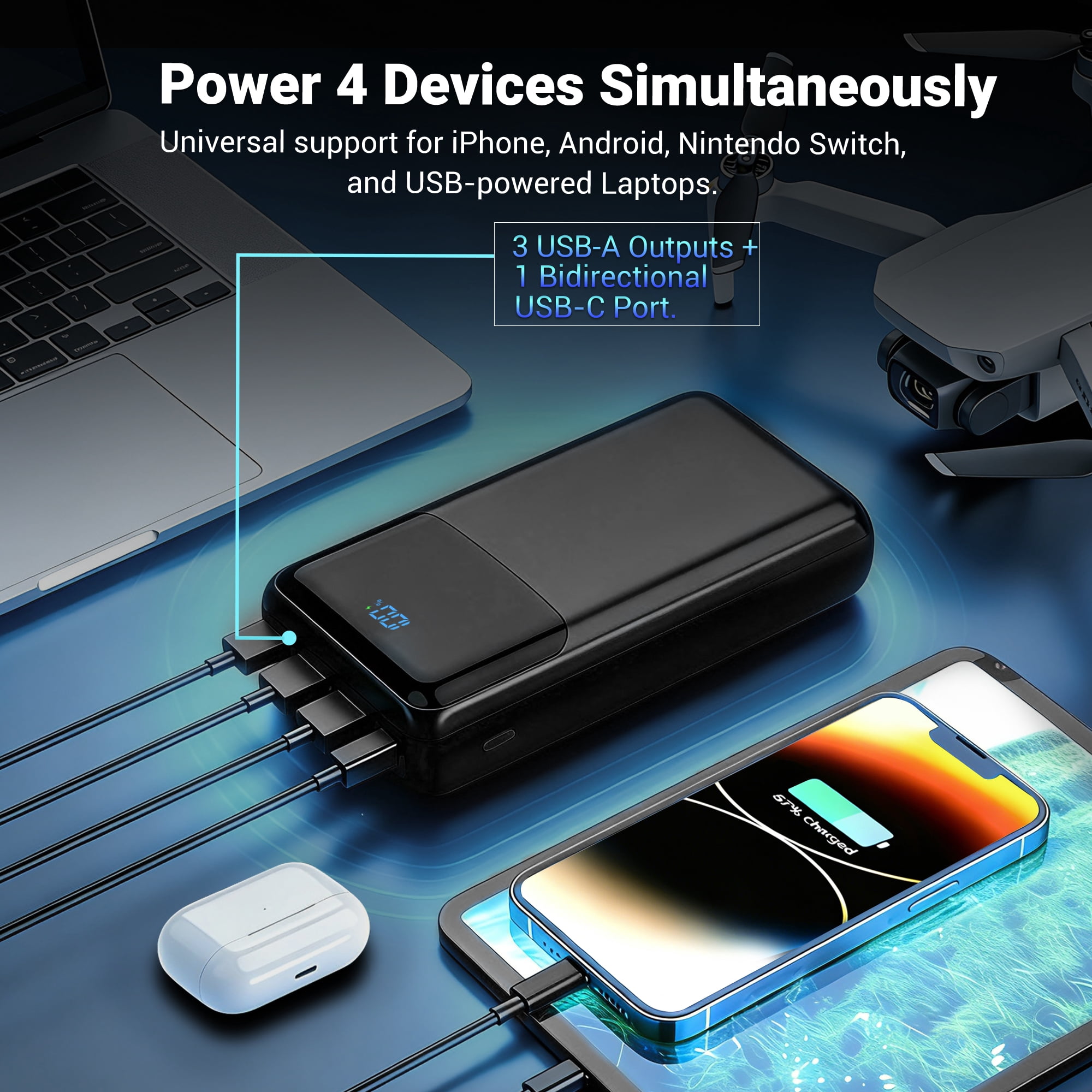 Tilnce 50000mAh Portable Power Bank (30W PD Fast Charging, Black, 1 Pack) q28a4