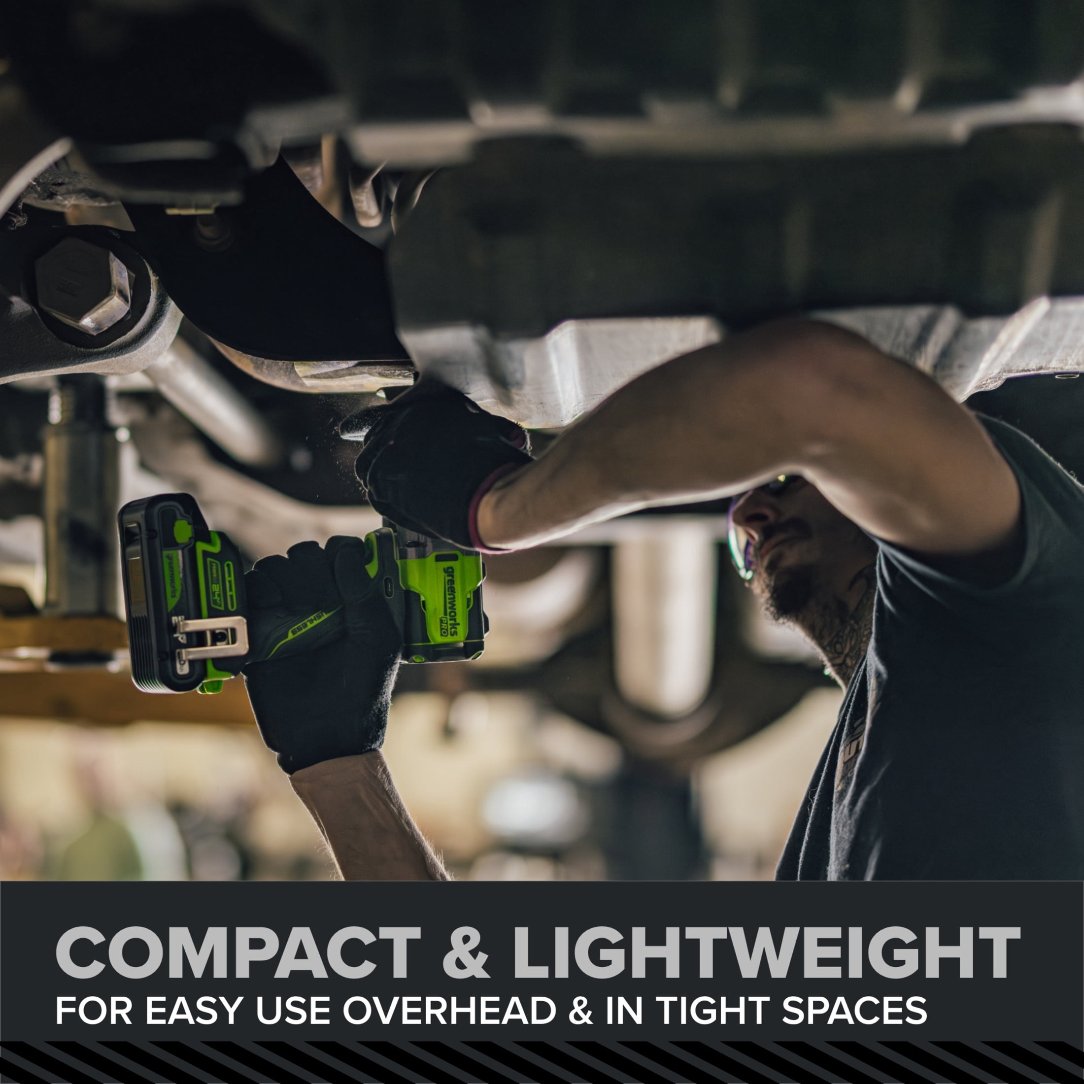 Greenworks Pro PowerAll 24V Brushless 3/8-inch Impact Wrench with 400 ft-lb Breakaway Torque (Green, Tool Only) 91uu6